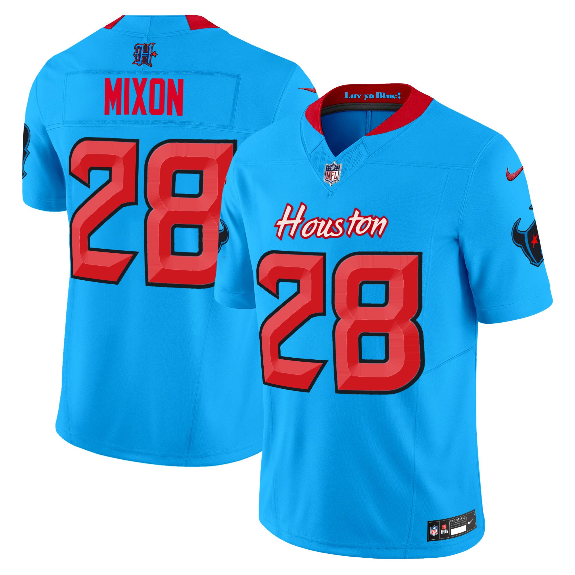 Men's Joe Mixon Houston Texans 2024 Vapor Limited Blue Jersey V4 - All Stitched