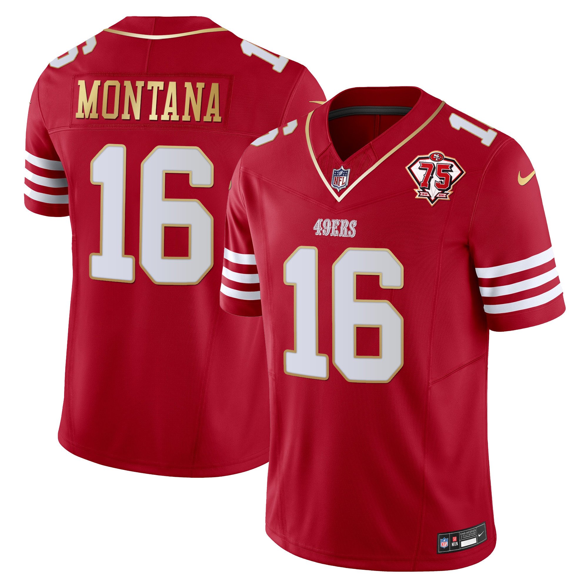 Men's Joe Montana San Francisco 49ers 2023 Vapor Gold Trim Limited Scarlet Gold Jersey - All Stitched
