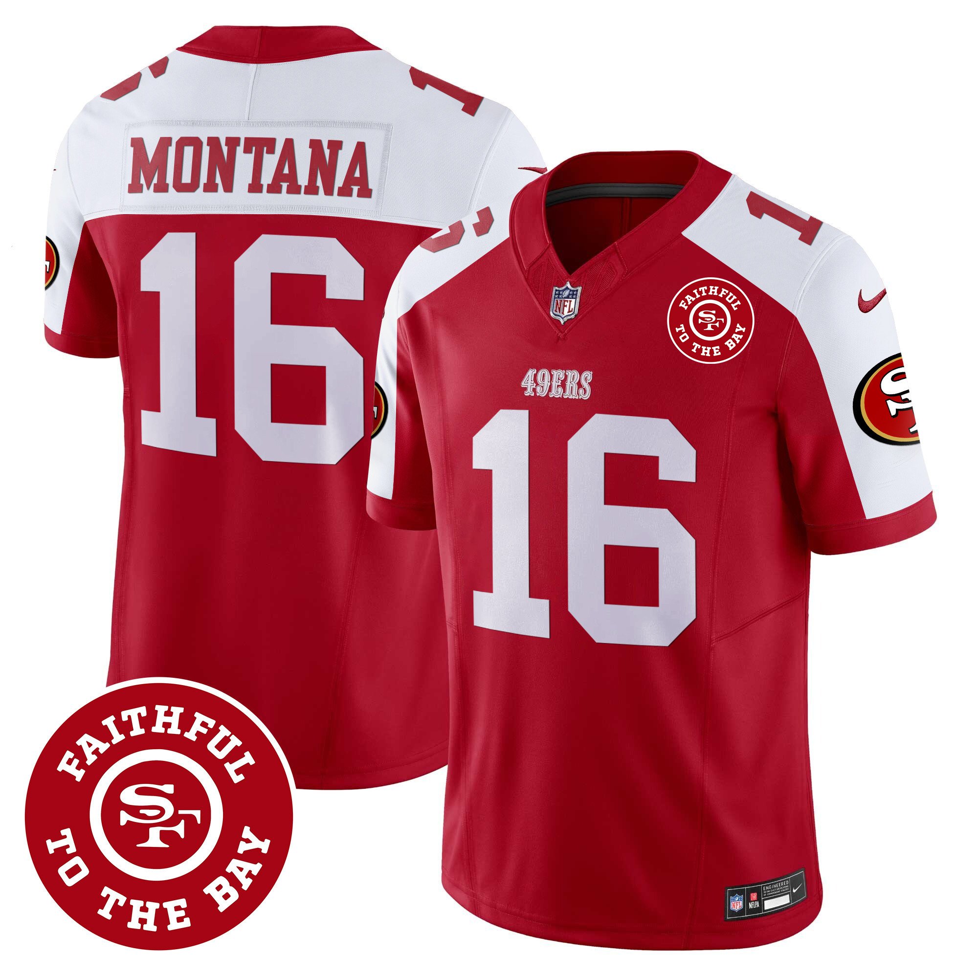 Men's Joe Montana San Francisco 49ers Faithful To The Bay Patch Vapor Alternate Jersey - All Stitched