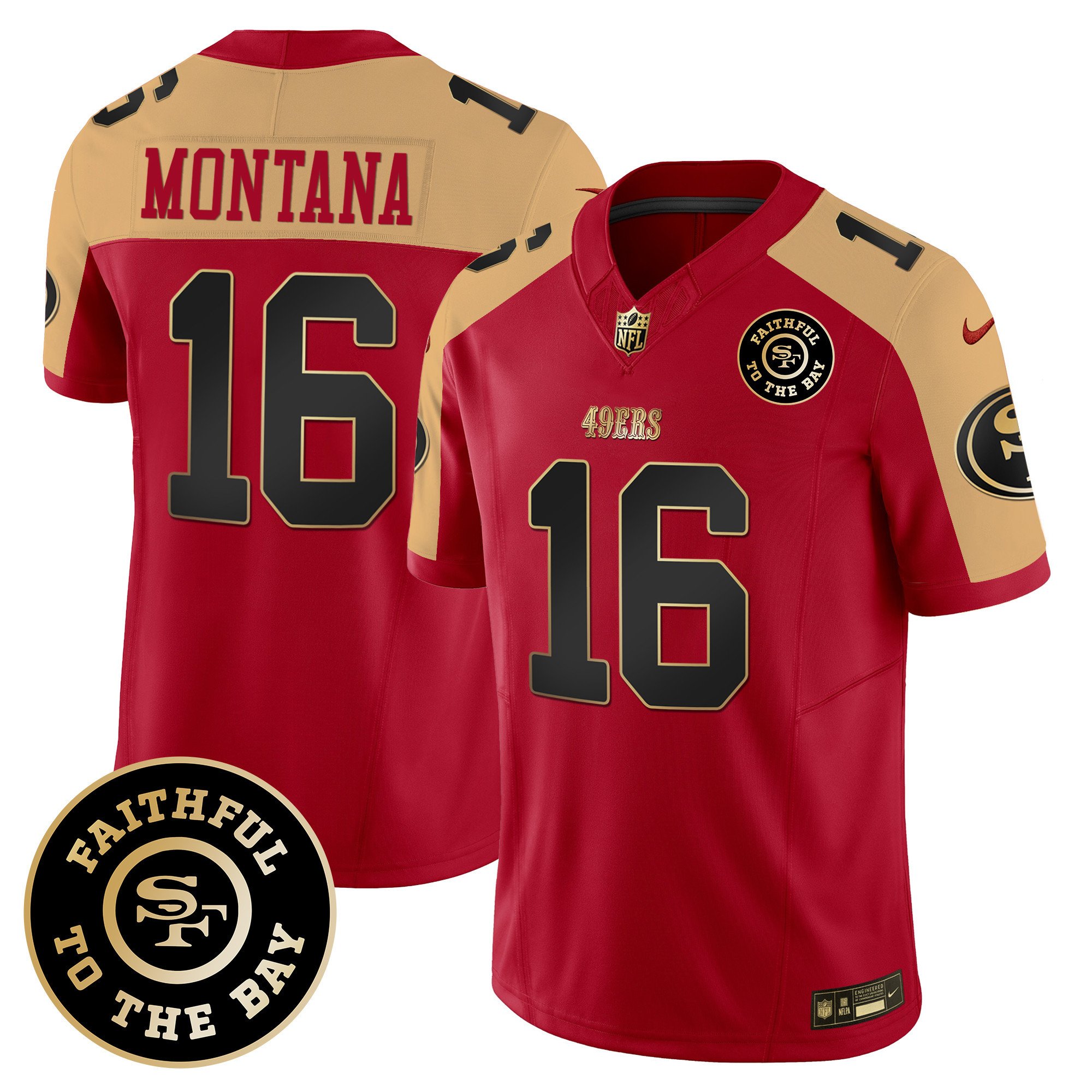 Men's Joe Montana San Francisco 49ers Faithful To The Bay Patch Vapor Limited Alternate Jersey V7 - All Stitched
