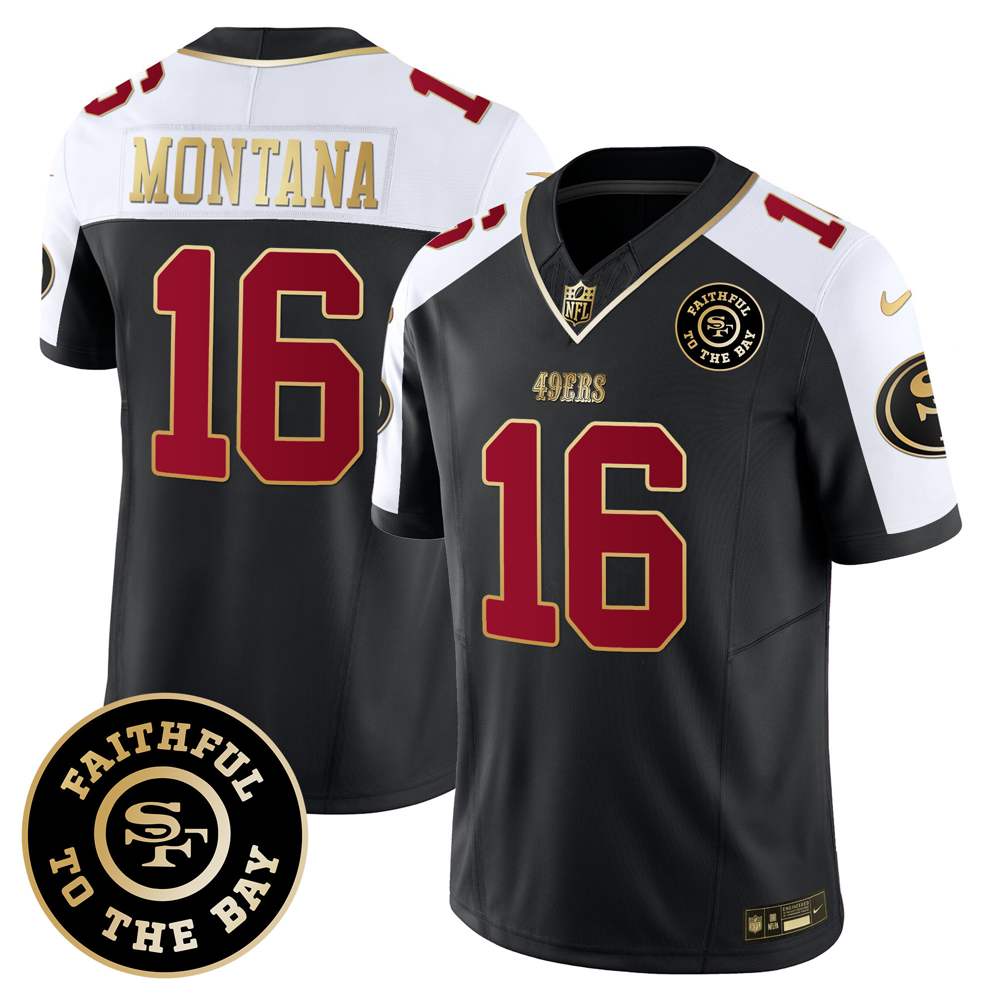 Men's Joe Montana San Francisco 49ers Faithful To The Bay Patch Vapor Limited Black Alternate Jersey V6 - All Stitched