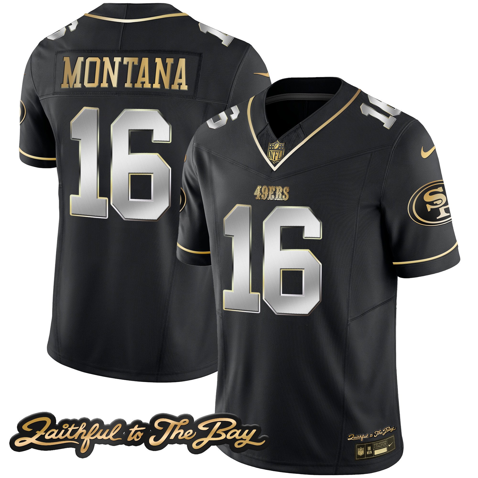 Men's Joe Montana San Francisco 49ers Faithful To The Bay Patch Vapor Limited Black Limited Jersey V3 - All Stitched