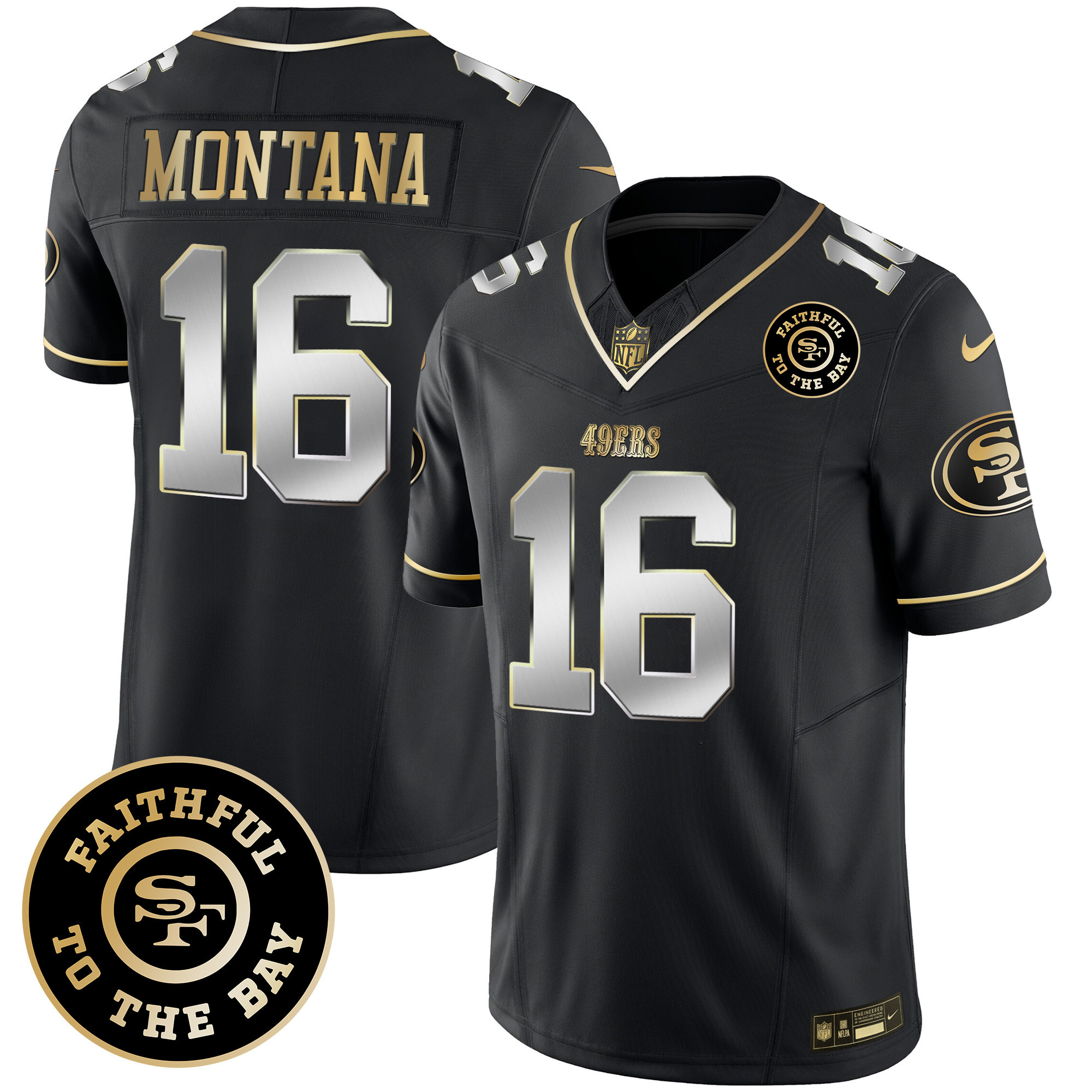 Men's Joe Montana San Francisco 49ers Faithful To The Bay Patch Vapor Limited Black Limited Jersey V7 - All Stitched