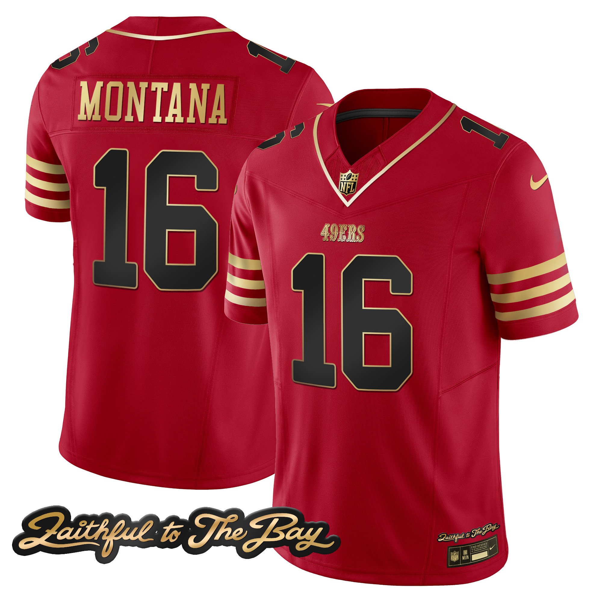 Men's Joe Montana San Francisco 49ers Faithful To The Bay Patch Vapor Limited Black Scarlet Jersey V3 - All Stitched