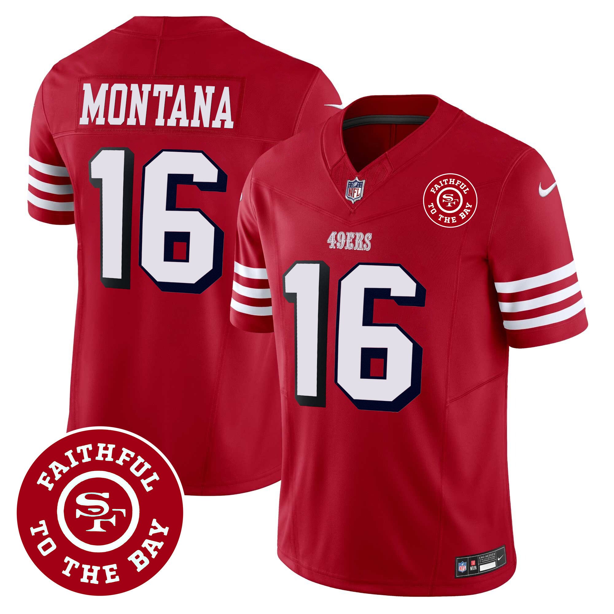 Men's Joe Montana San Francisco 49ers Faithful To The Bay Patch Vapor Red Jersey V2 - All Stitched