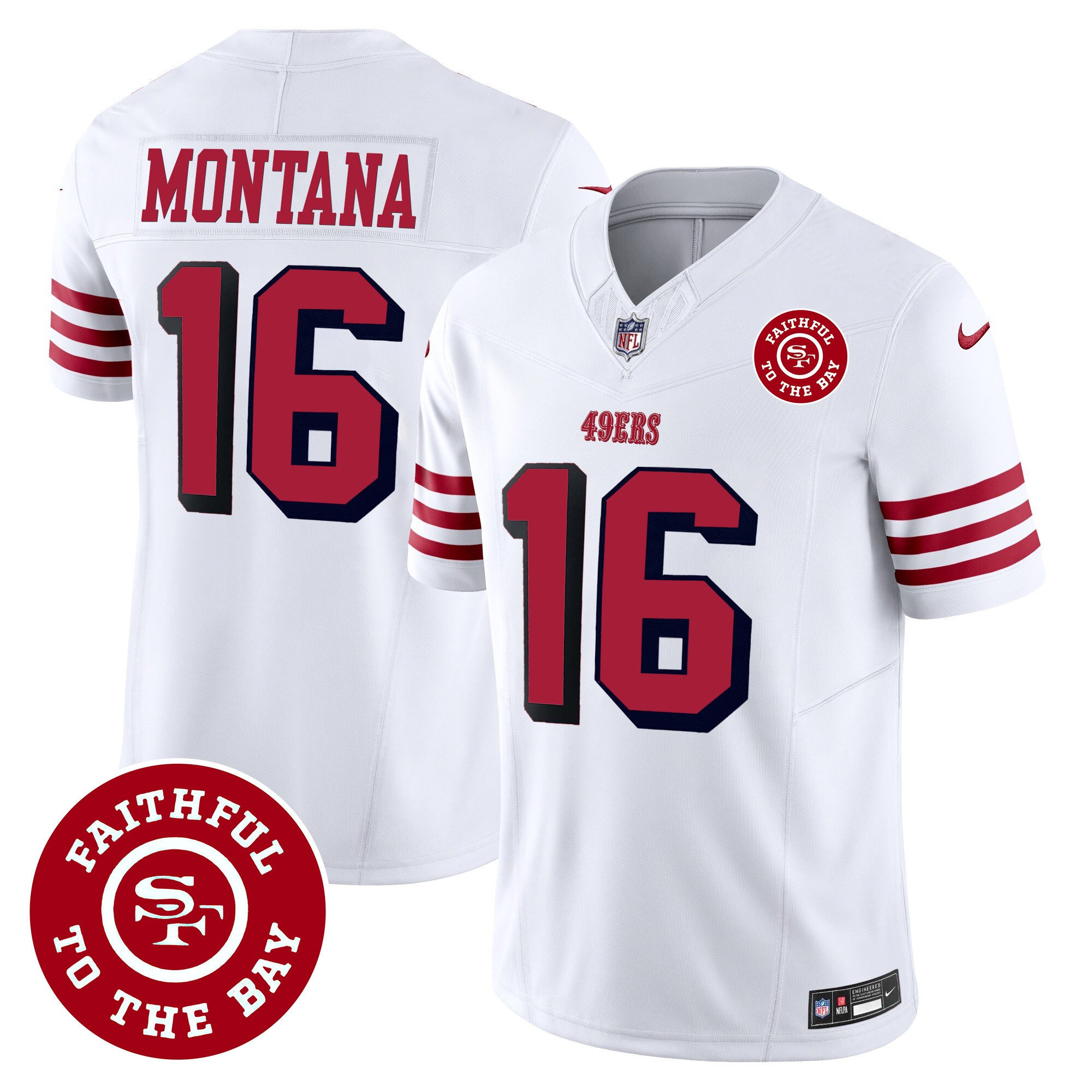 Men's Joe Montana San Francisco 49ers Faithful To The Bay Patch Vapor White Jersey V2 - All Stitched