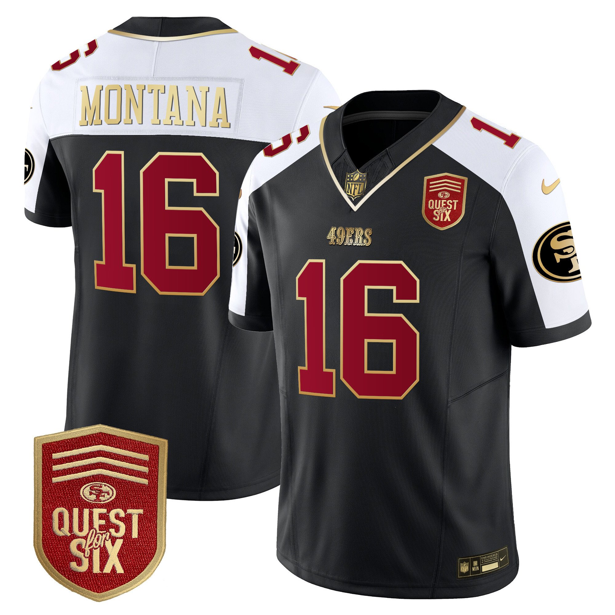 Men's Joe Montana San Francisco 49ers Quest For Six Patch Vapor Limited Black Alternate Jersey - All Stitched