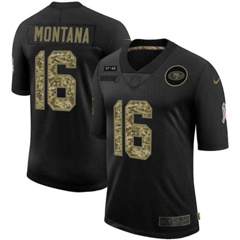 Men's Joe Montana San Francisco 49ers Salute To Service Camo Black Jersey - All Stitched