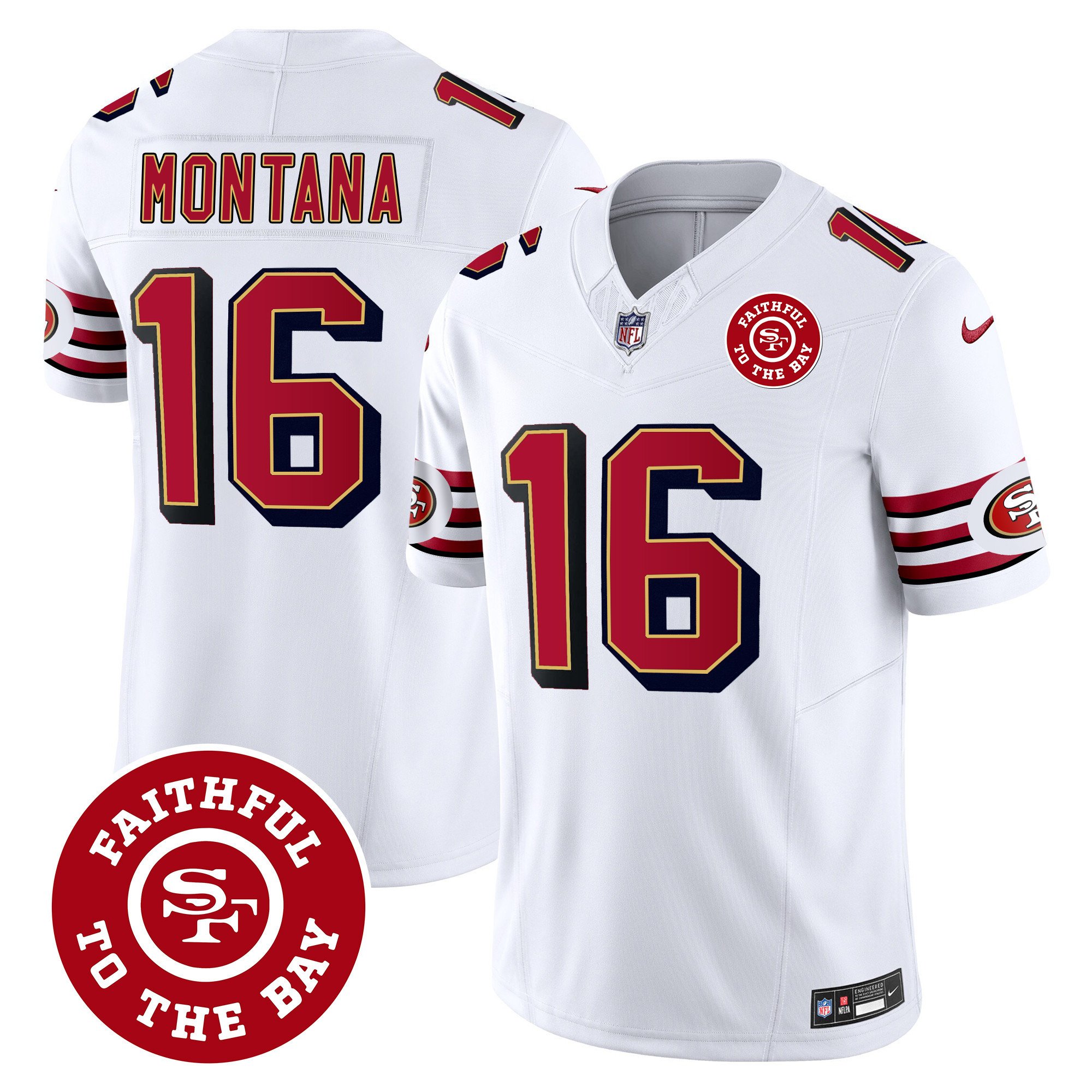 Men's Joe Montana San Francisco 49ers Throwback Faithful To The Bay Patch Vapor Limited White Jersey - All Stitched