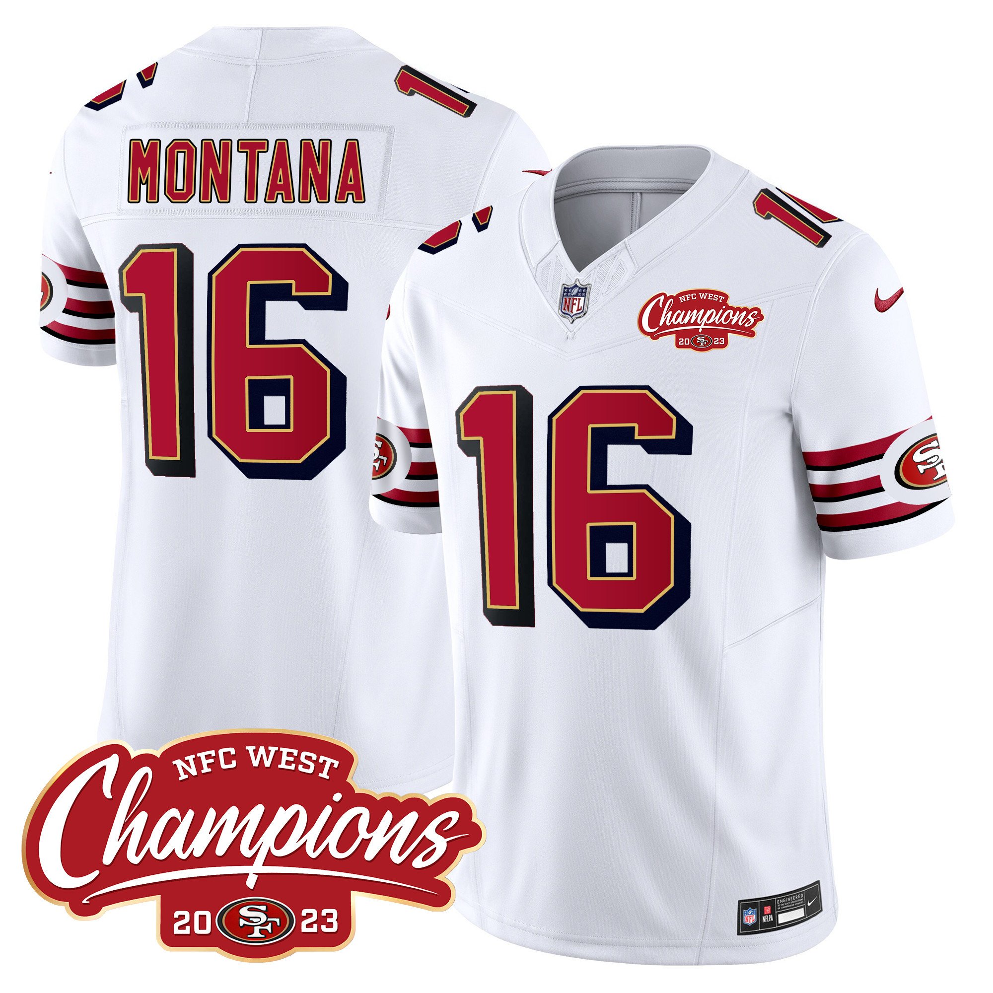 Men's Joe Montana San Francisco 49ers Throwback NFC West Champions Patch Vapor White Jersey - All Stitched