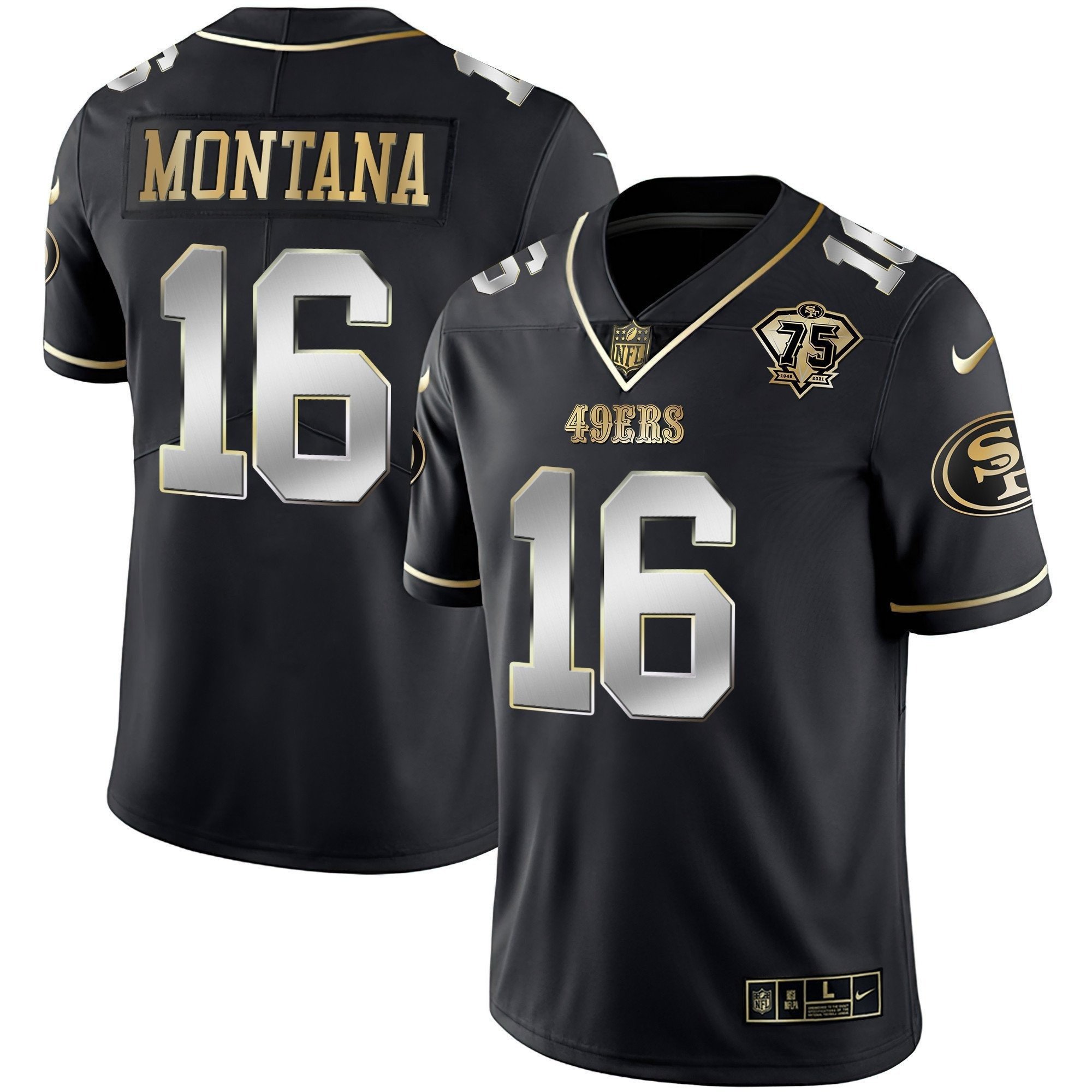 Men's Joe Montana San Francisco 49ers Vapor Gold Black Limited Jersey Collection - All Stitched