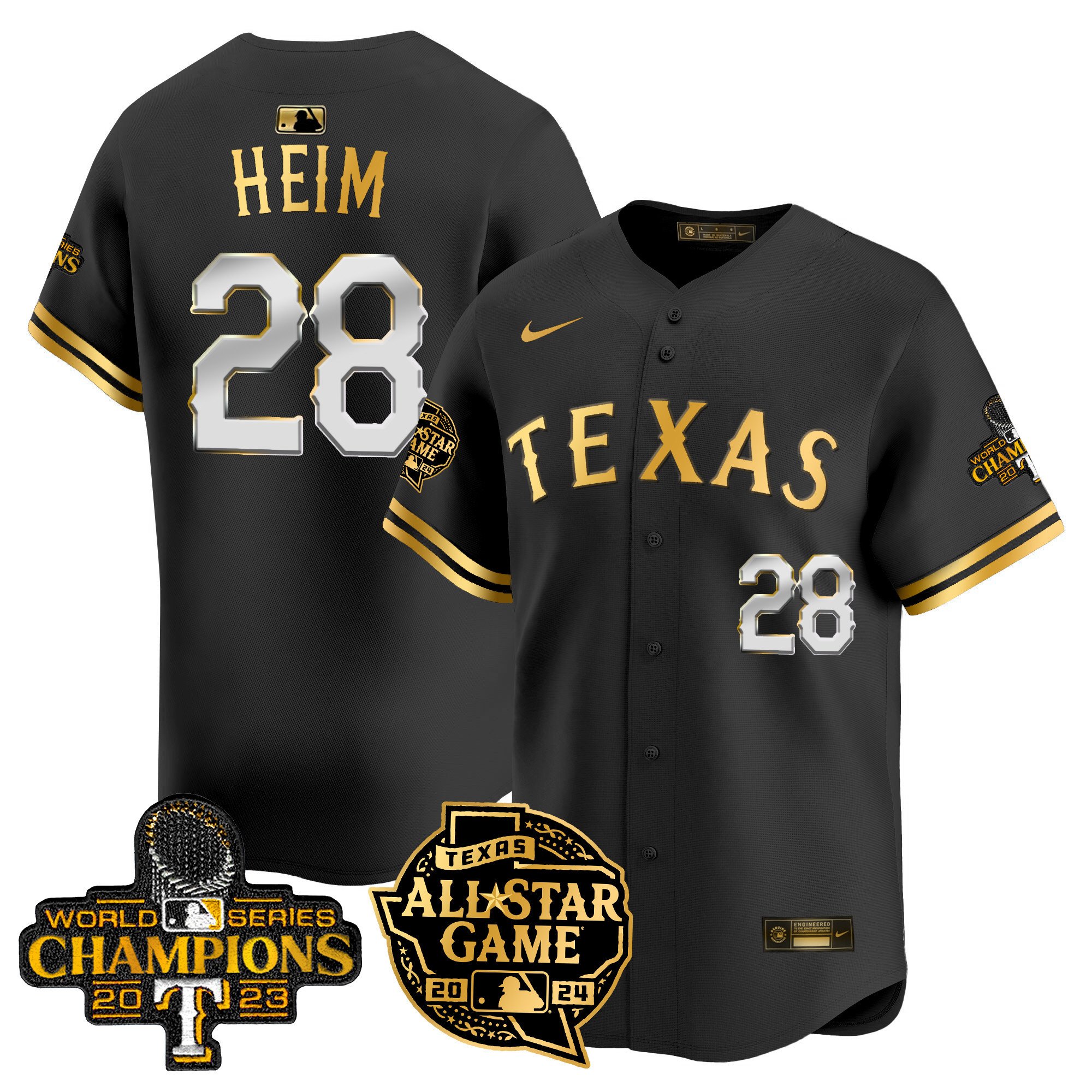 Men's Jonah Heim Texas Rangers 2024 All Star Game Patch Vapor Premier Limited Black Gold Jersey - All Stitched
