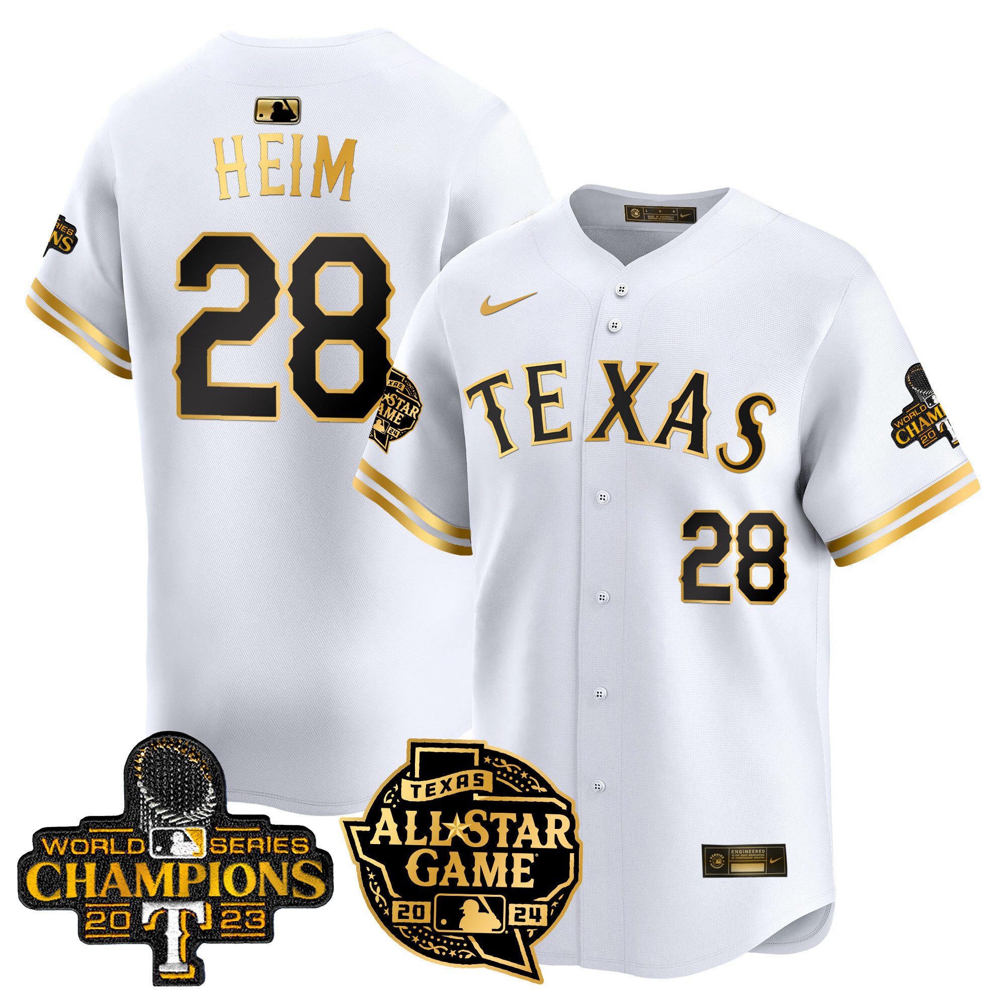 Men's Jonah Heim Texas Rangers 2024 All Star Game Patch Vapor Premier Limited White Gold Jersey - All Stitched