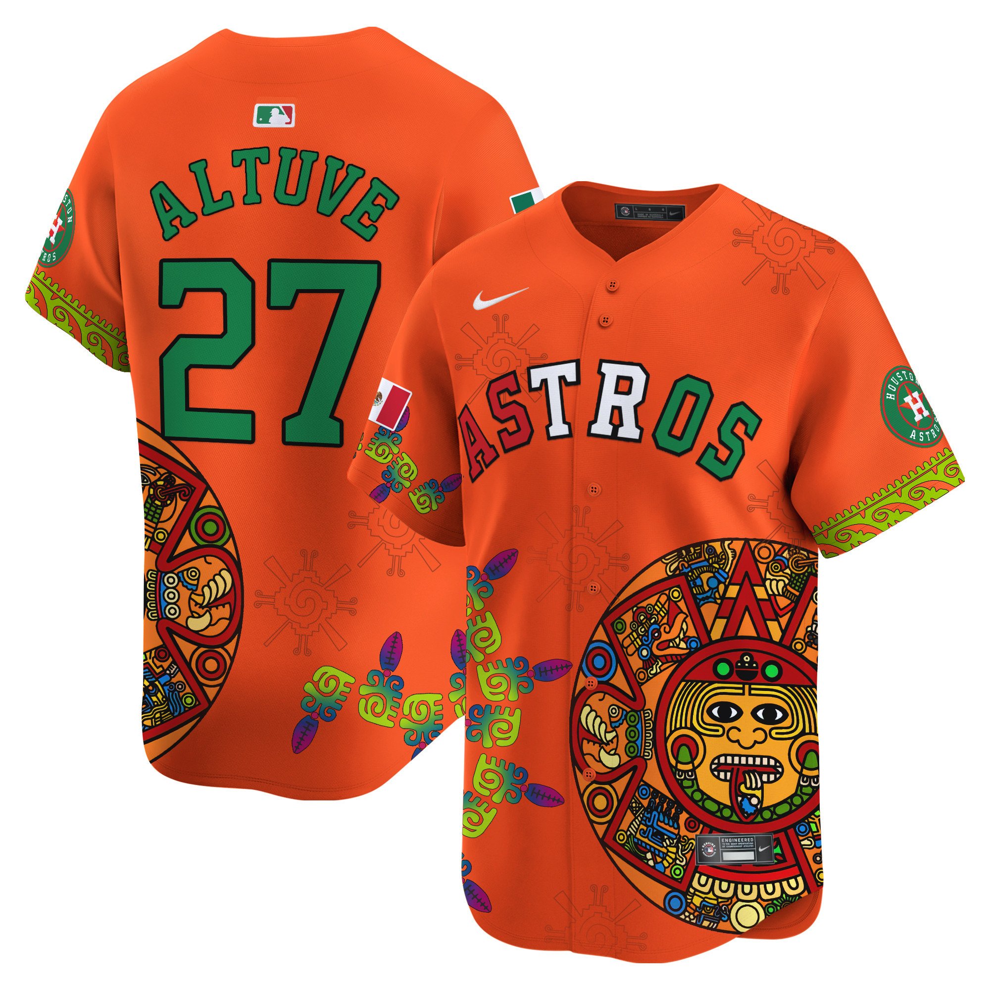Men's JosÃˆ Altuve Houston Astros Mexico Aztec Calendar Vapor Premier Limited Orange Jersey - Printed