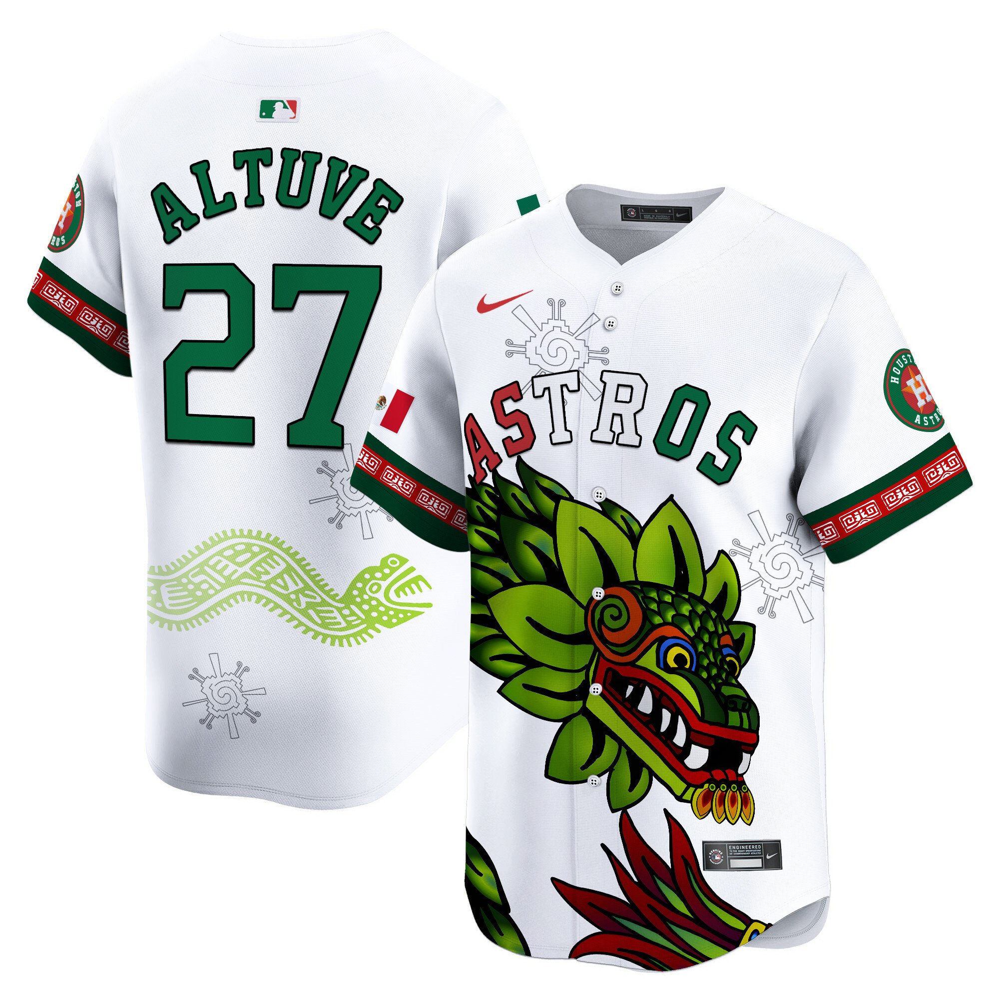 Men's JosÃˆ Altuve Houston Astros Mexico Quetzalcoatl Aztec Vapor Limited White Jersey - Printed