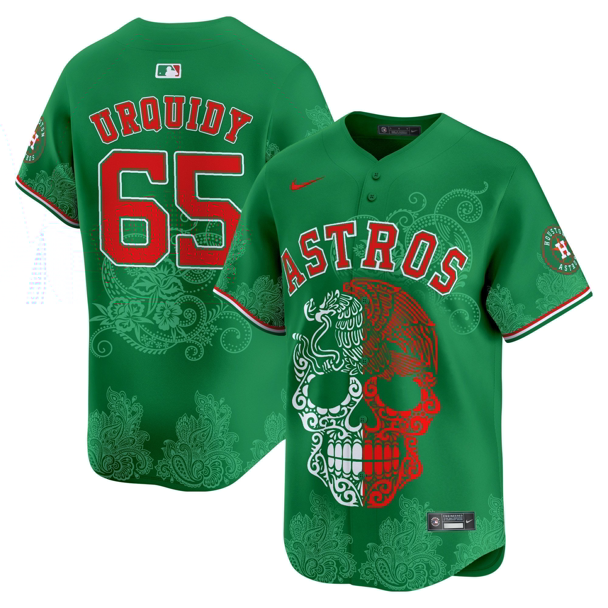 Men's Jose Urquidy Houston Astros Aztec Warrior Skull Vapor Limited Green Jersey - Printed