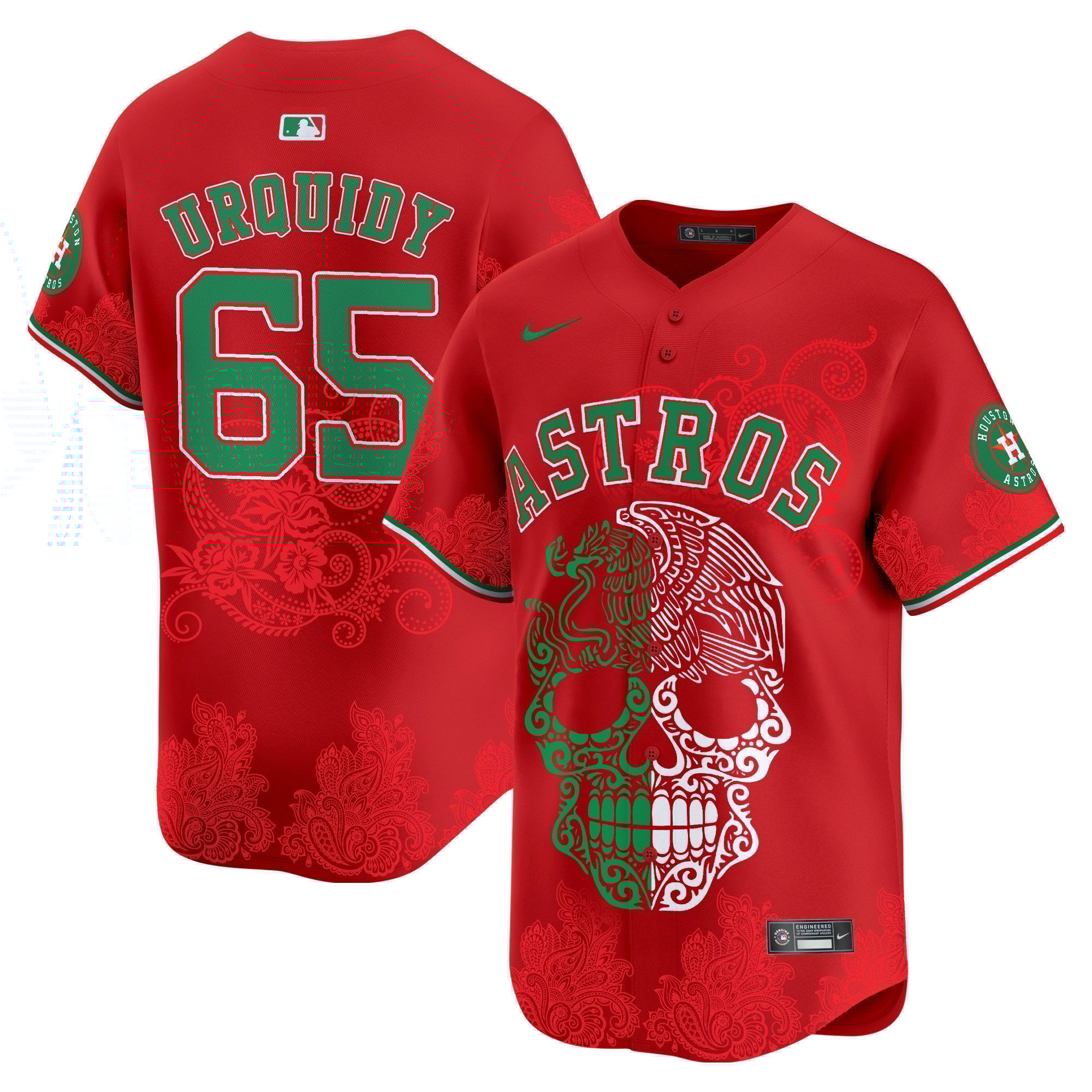 Men's Jose Urquidy Houston Astros Aztec Warrior Skull Vapor Limited Red Jersey - Printed
