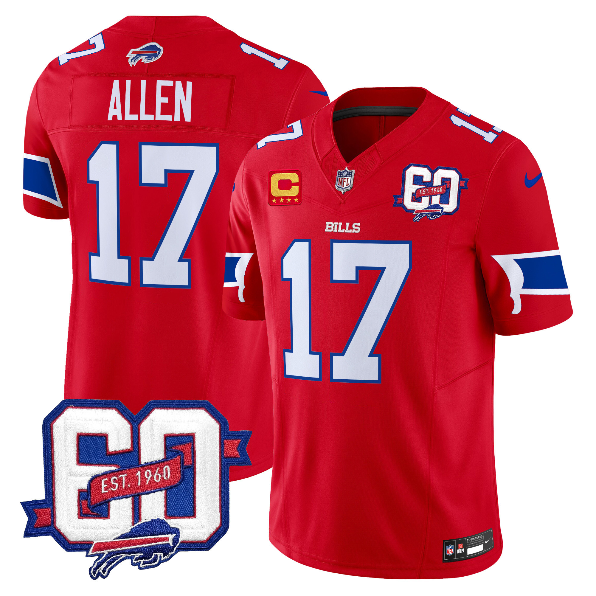 Men's Josh Allen Buffalo Bills 60th Anniversary Patch Vapor Limited Red Jersey - All Stitched