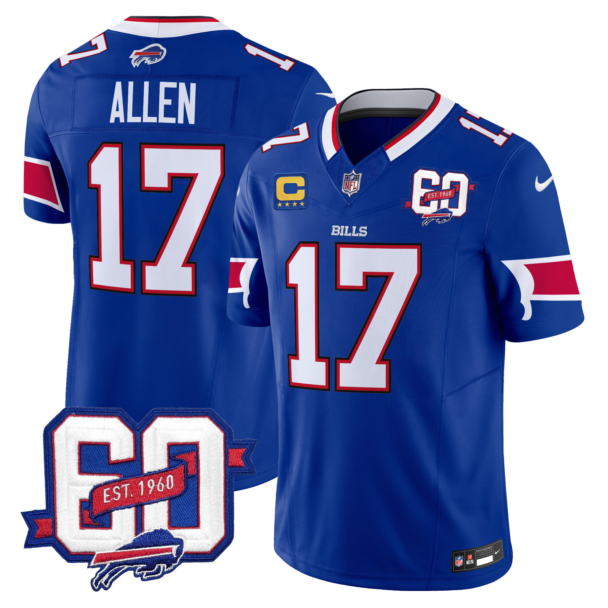 Men's Josh Allen Buffalo Bills 60th Anniversary Patch Vapor Limited Royal Jersey - All Stitched