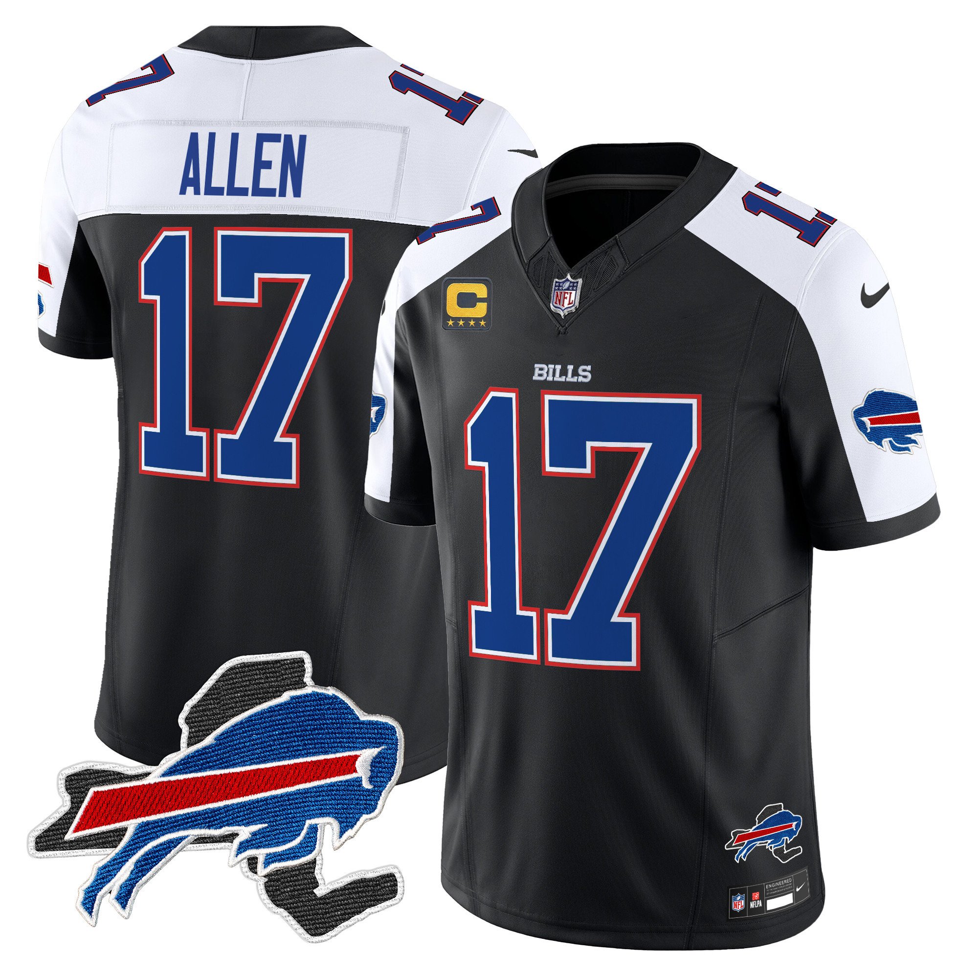 Men's Josh Allen Buffalo Bills New York Patch Vapor Limited Black Alternate Jersey V3 - All Stitched