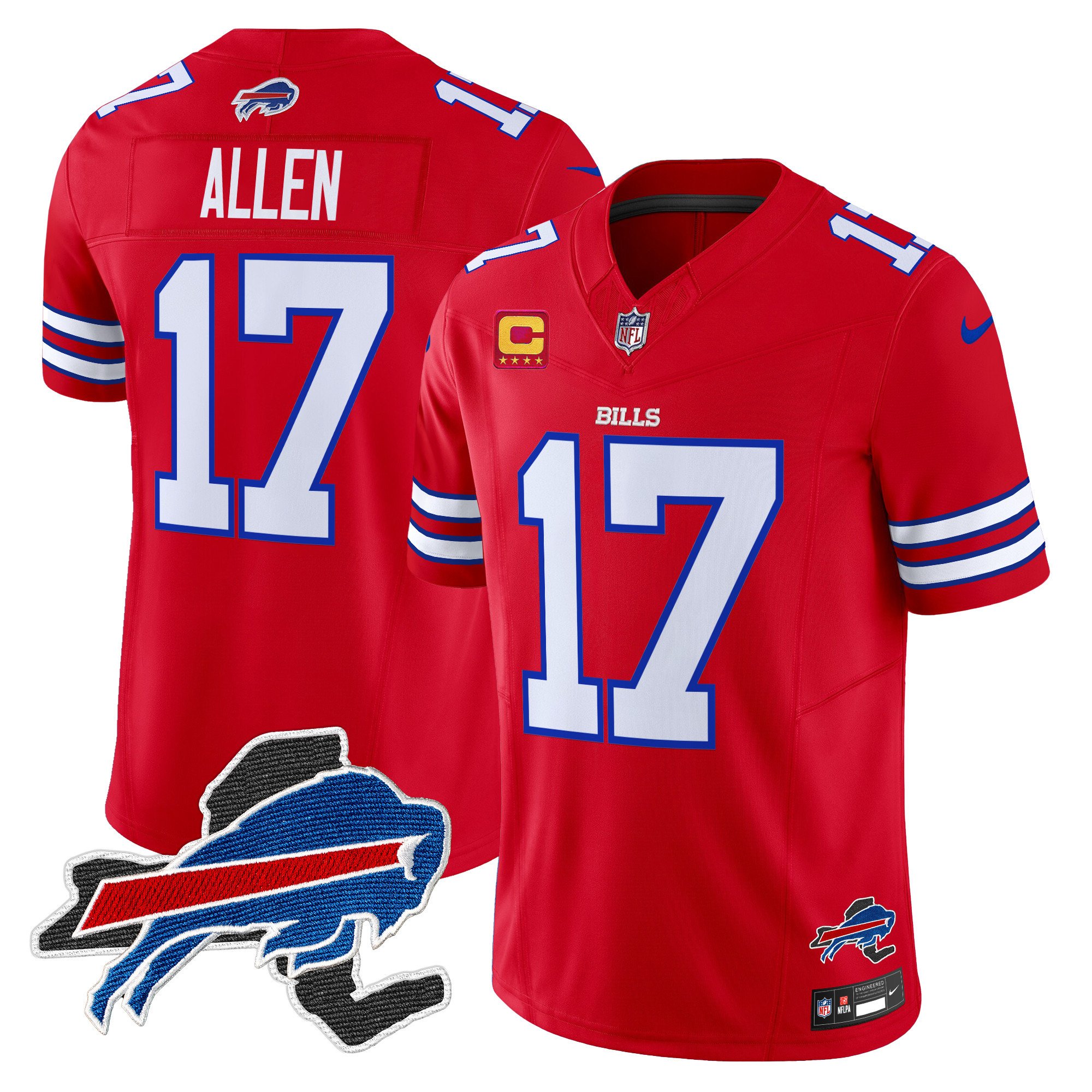 Men's Josh Allen Buffalo Bills New York Patch Vapor Limited Red Jersey V3 - All Stitched