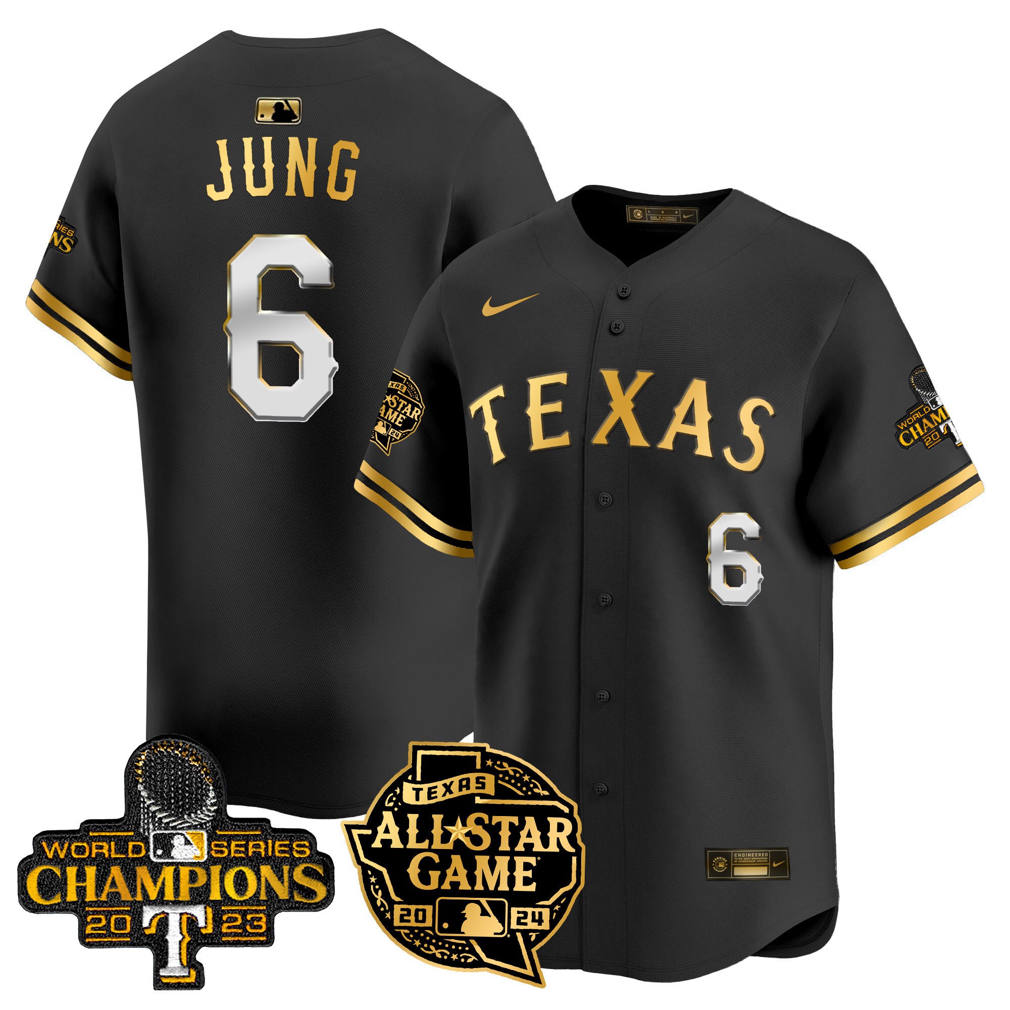 Men's Josh Jung Texas Rangers 2024 All Star Game Patch Vapor Premier Limited Black Gold Jersey - All Stitched