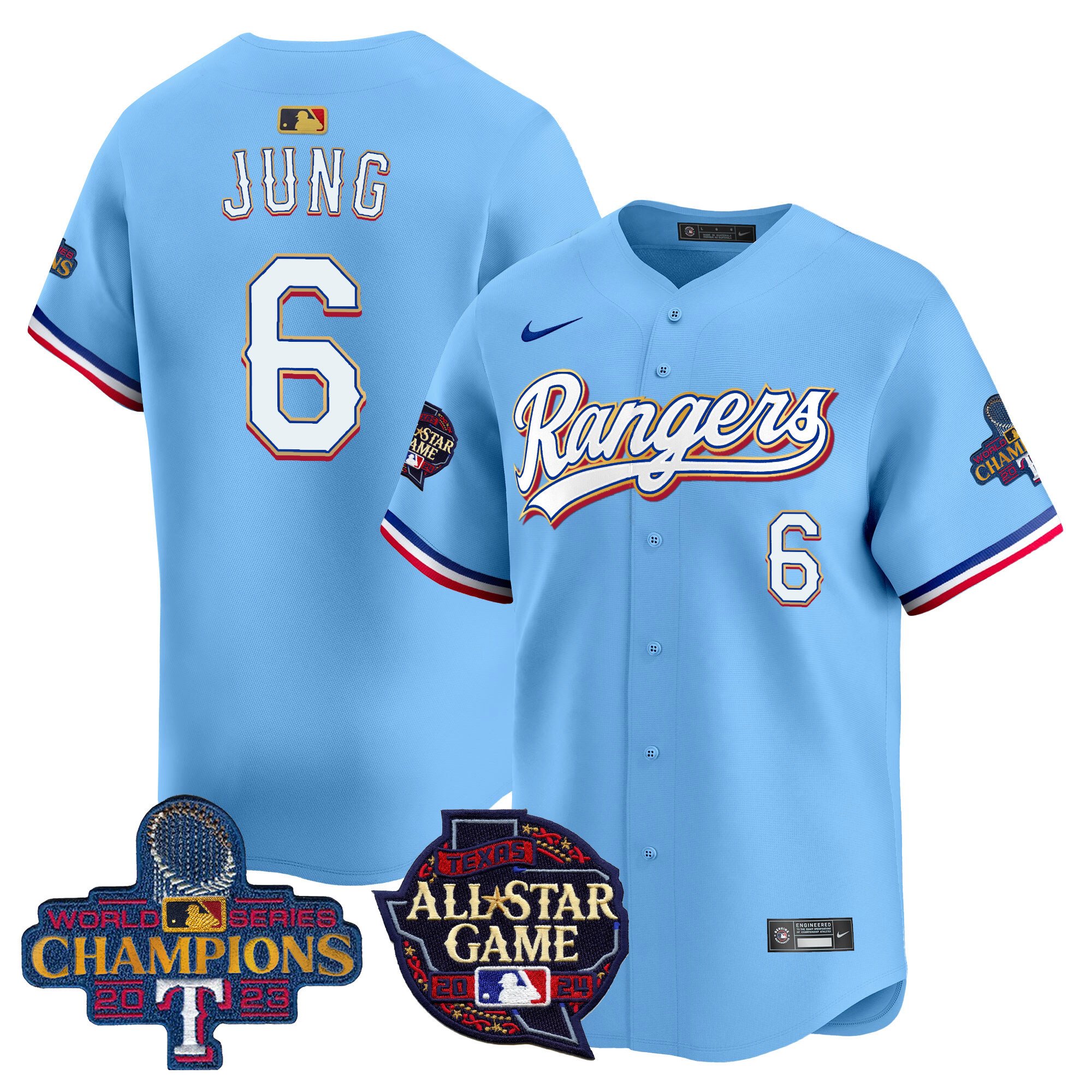 Men's Josh Jung Texas Rangers 2024 All Star Game Patch Vapor Premier Limited Blue Jersey - All Stitched