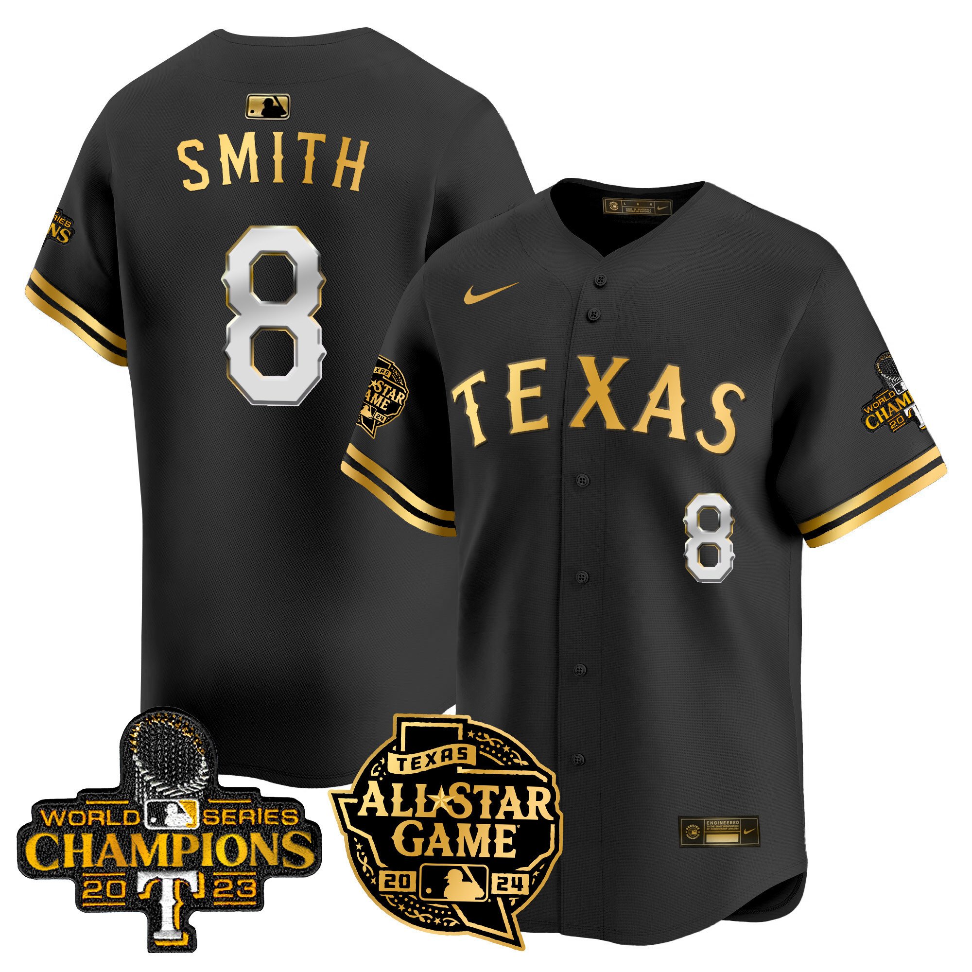 Men's Josh Smith Texas Rangers 2024 All Star Game Patch Vapor Premier Limited Black Gold Jersey - All Stitched