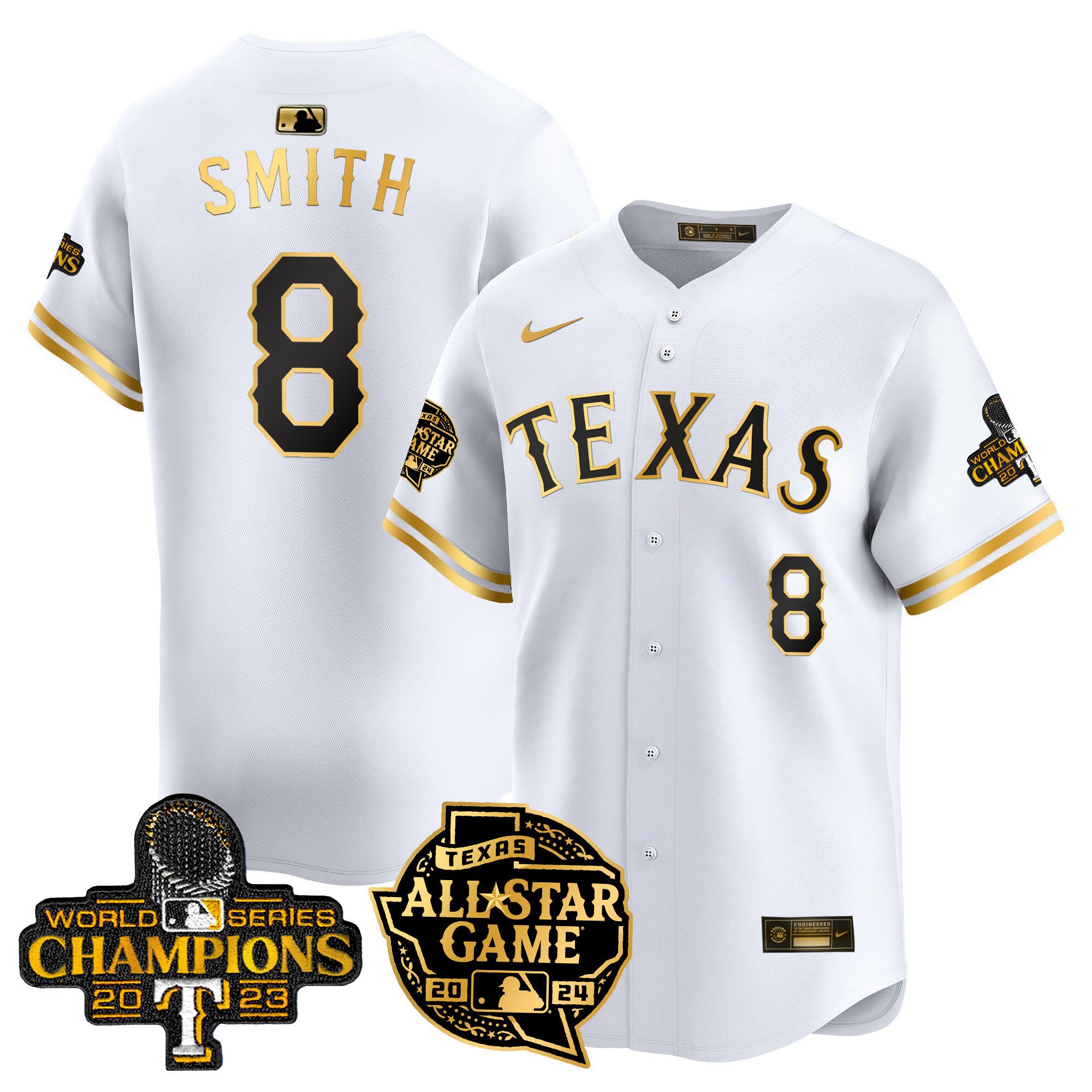 Men's Josh Smith Texas Rangers 2024 All Star Game Patch Vapor Premier Limited White Gold Jersey - All Stitched
