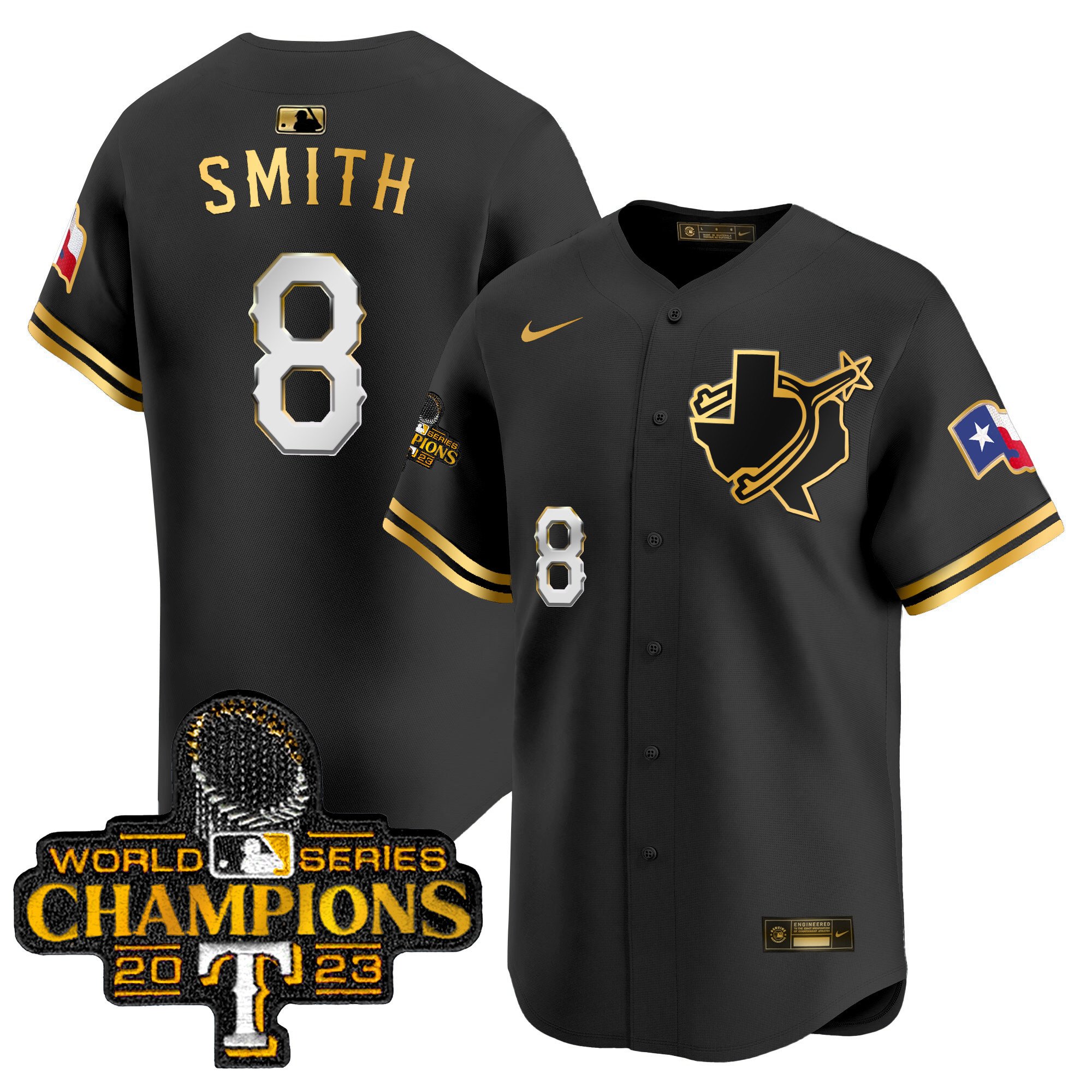 Men's Josh Smith Texas Rangers World Series Champions Vapor Premier Limited Black Gold Jersey V3 - All Stitched