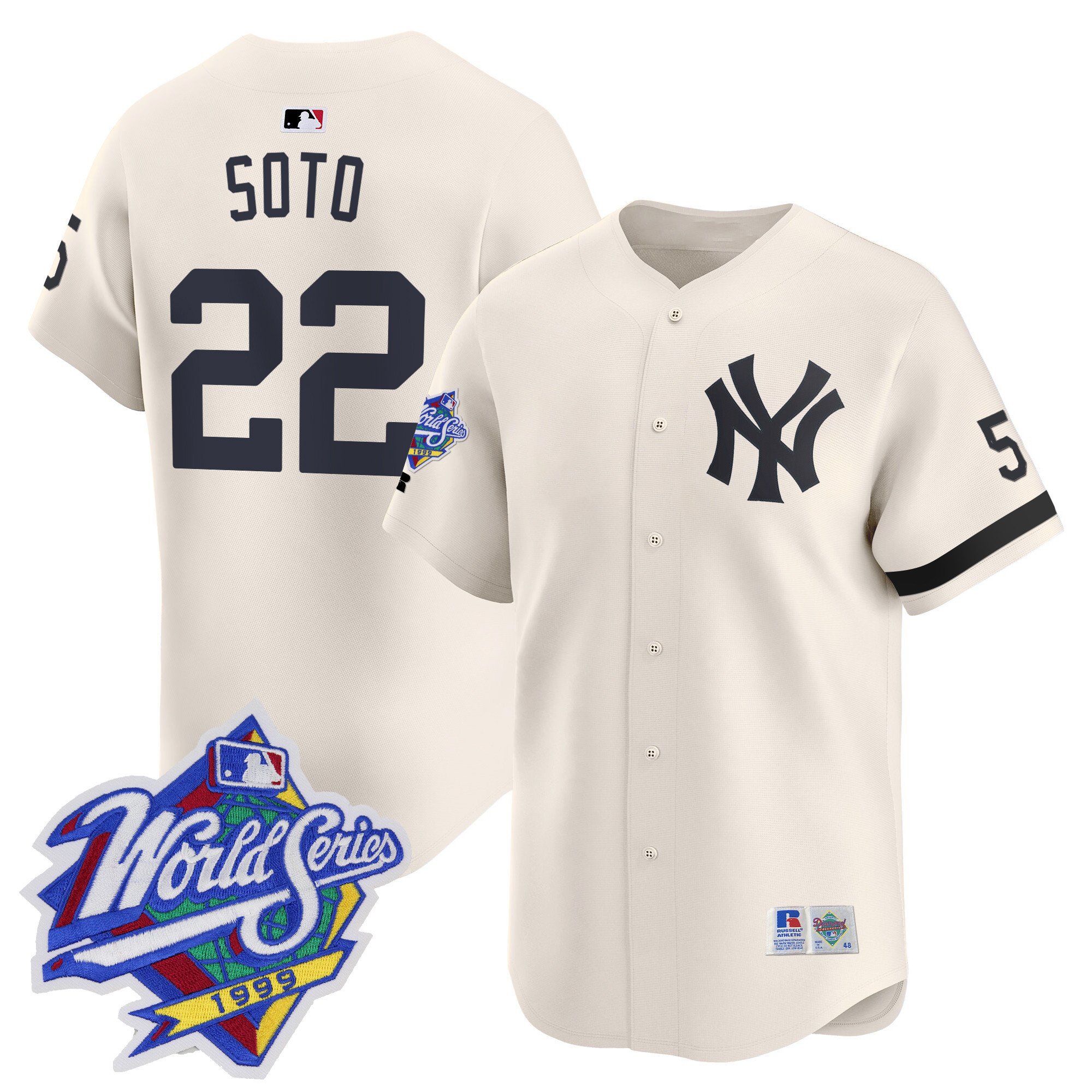 Men's Juan Soto New York Yankees 1999 Throwback Joe DiMaggio Patch Vapor Premier Limited Cream Jersey - All Stitched
