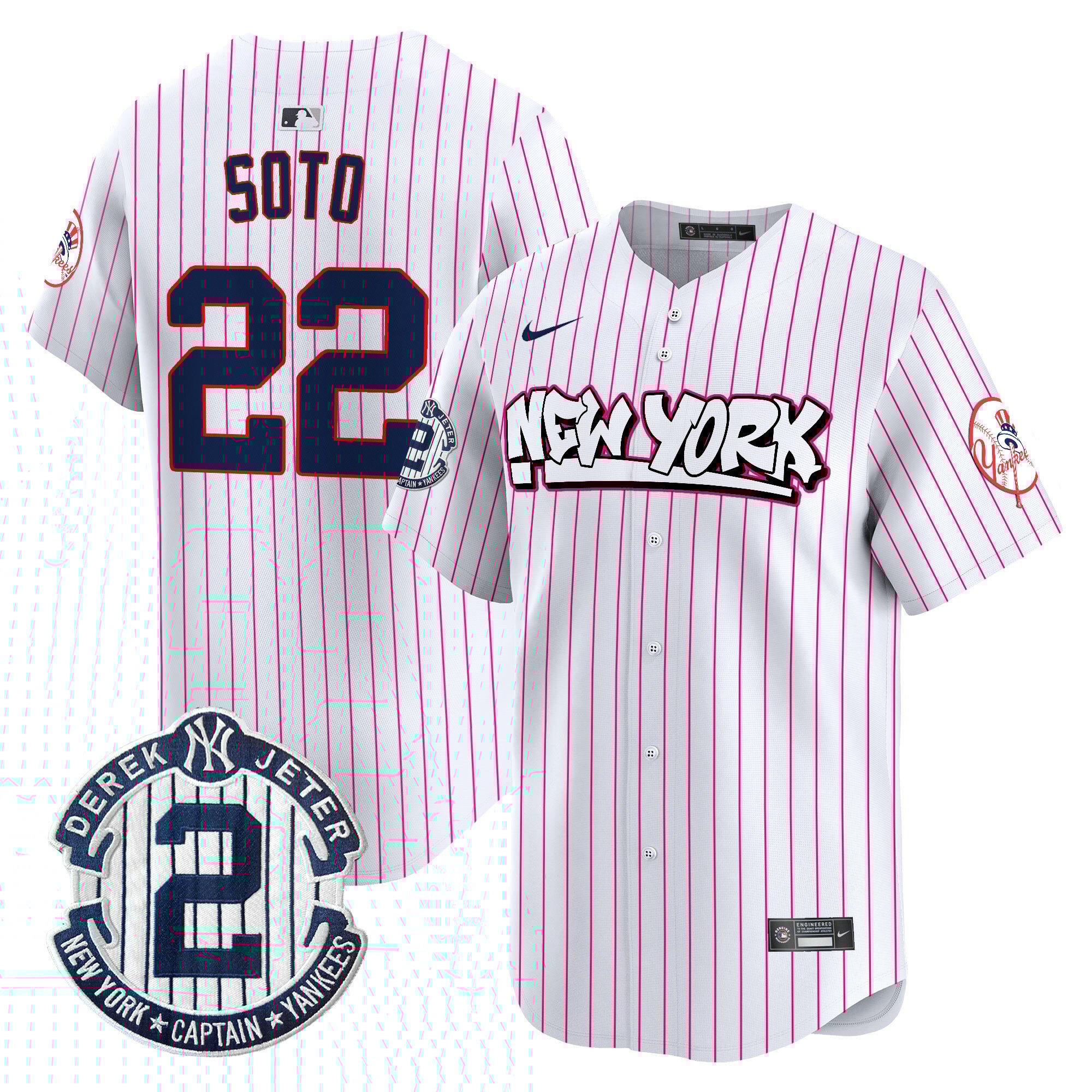 Men's Juan Soto New York Yankees Graffiti Vapor Premier Limited Pink Stripe Jersey V2 - All Stitched