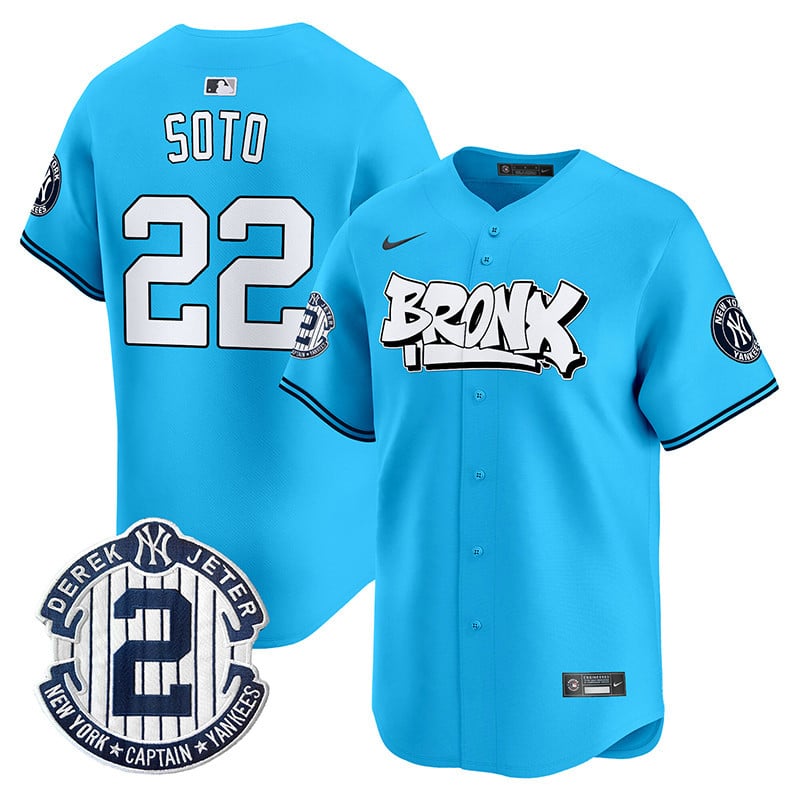 Men's Juan Soto New York Yankees The Bronx Graffiti Vapor Premier Limited Light Blue Jersey V3 - All Stitched
