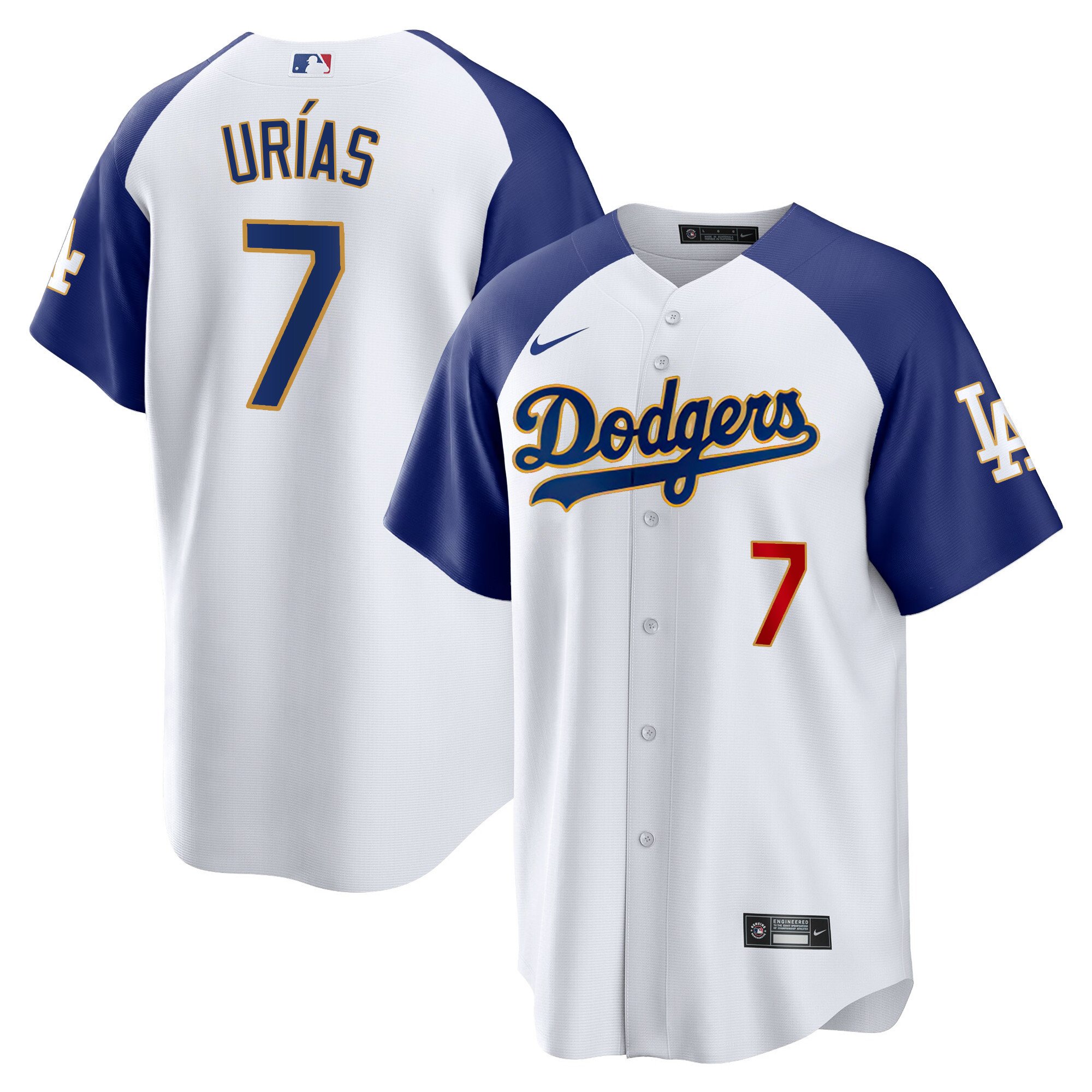 Men's Julio UrÃŒas Los Angeles Dodgers Gold Trim Cool Base Alternate White Jersey - All Stitched