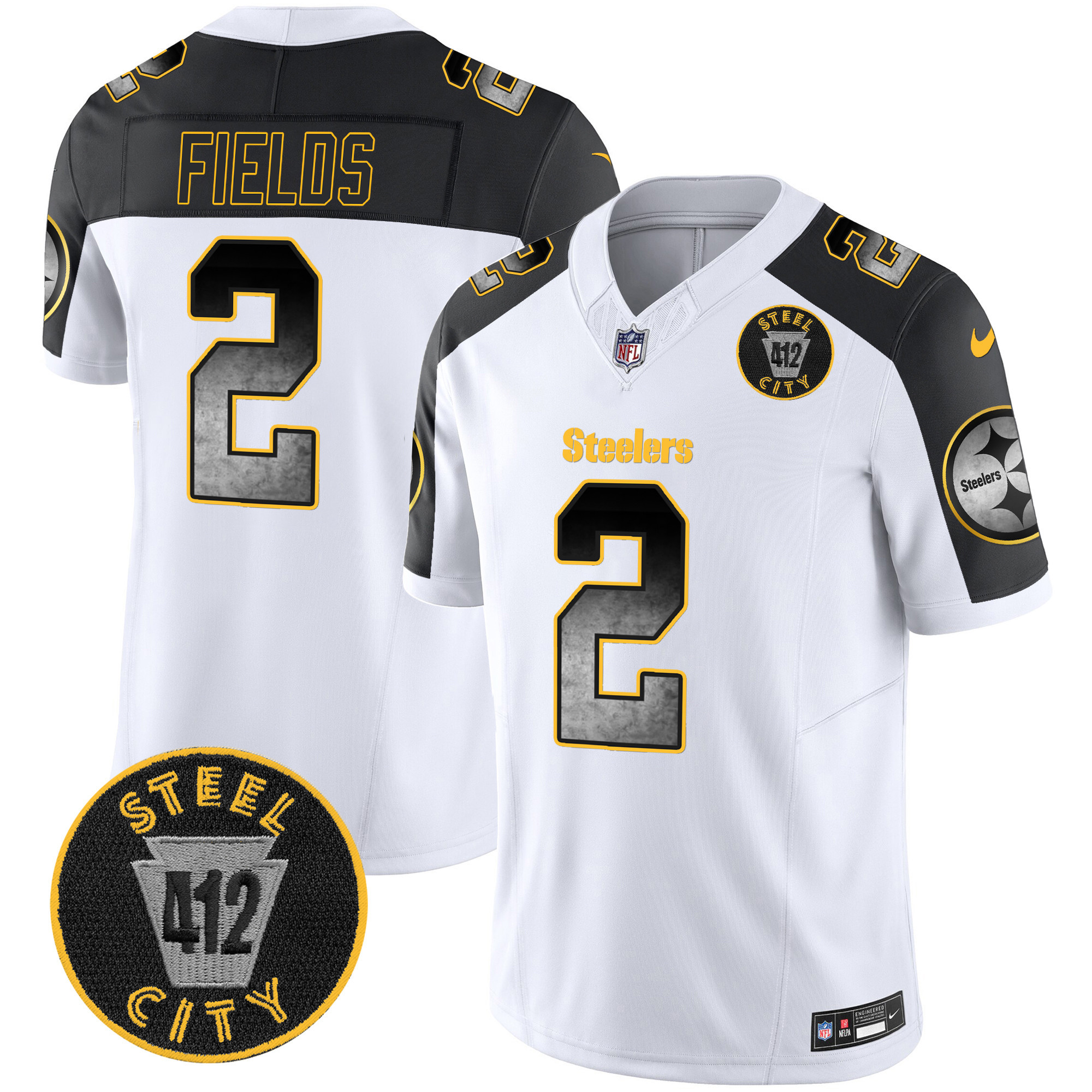Men's Justin Fields Pittsburgh Steelers Arch Smoke 412 Patch Vapor Limited Inverted Jersey - All Stitched