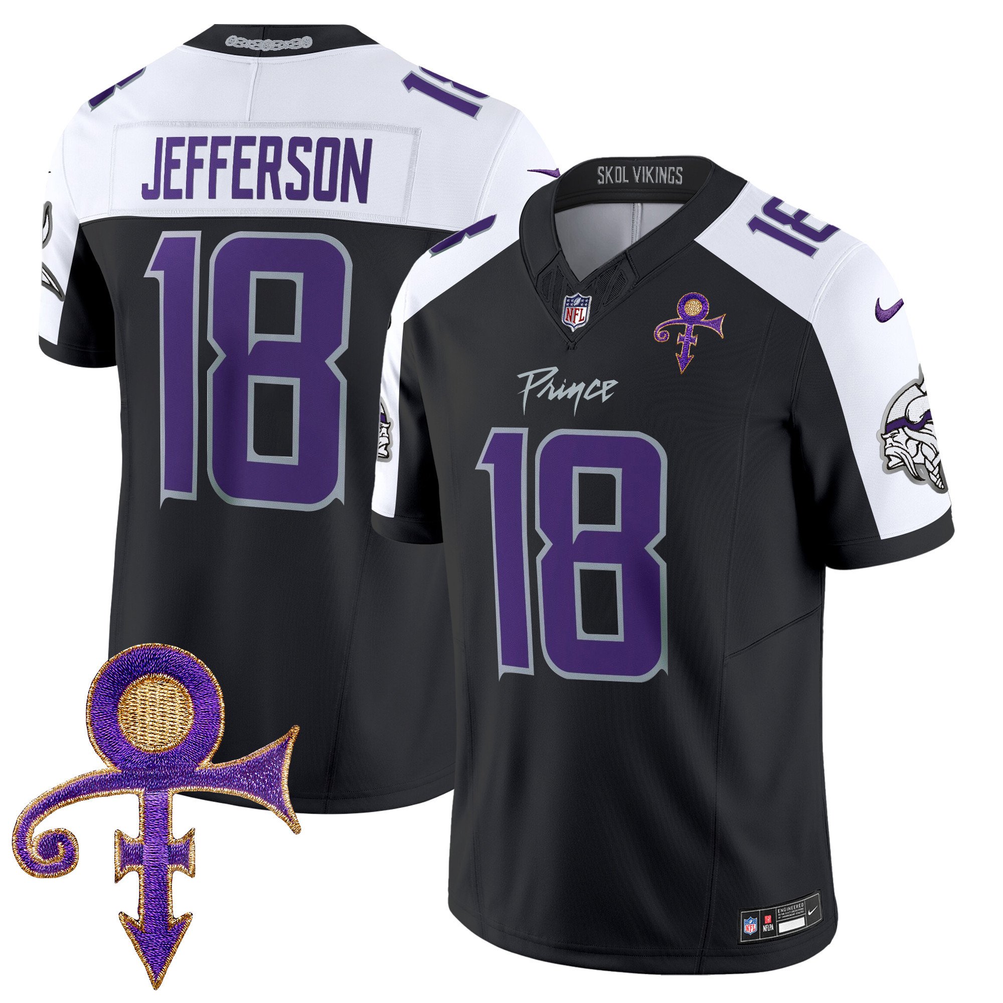 Men's Justin Jefferson Minnesota Vikings 2024 Prince Vapor Limited Black Alternate Jersey - All Stitched