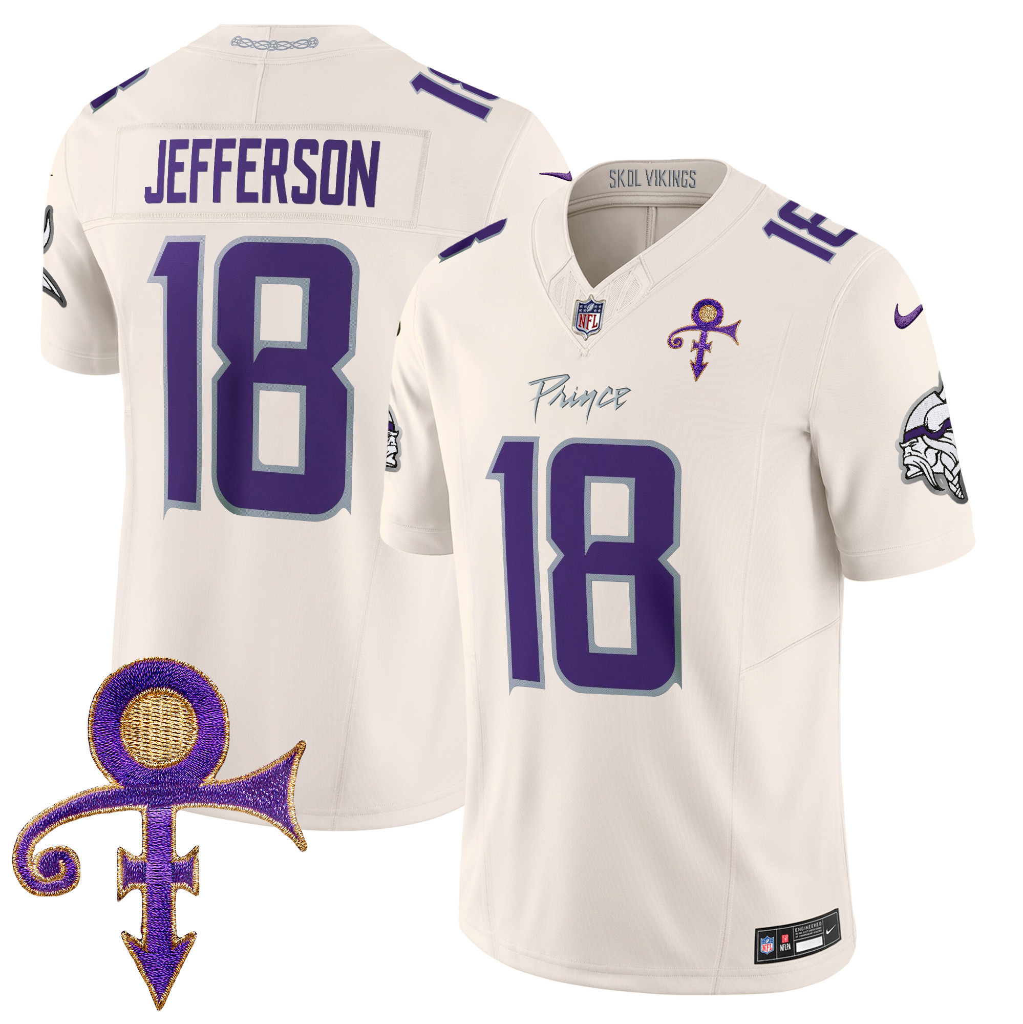 Men's Justin Jefferson Minnesota Vikings 2024 Prince Vapor Limited Cream Jersey - All Stitched