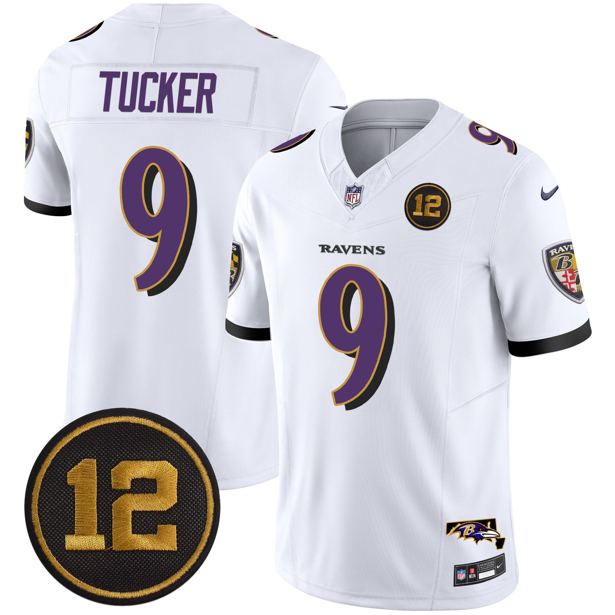 Men's Justin Tucker Baltimore Ravens Jacoby Jones Patch Vapor Limited White Jersey - All Stitched