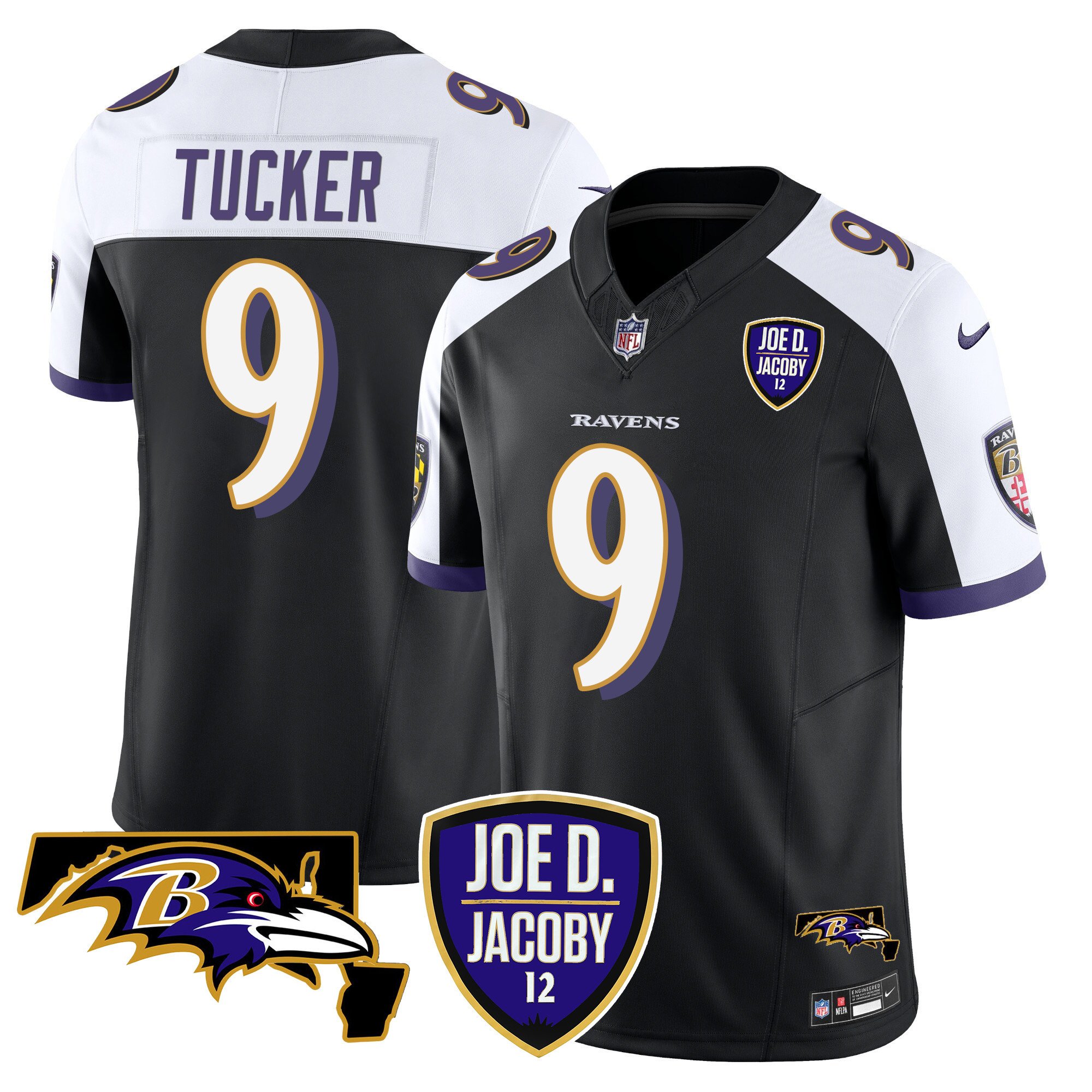 Men's Justin Tucker Baltimore Ravens Joe D & Jacoby Patch Vapor Limited Black Alternate Jersey - All Stitched