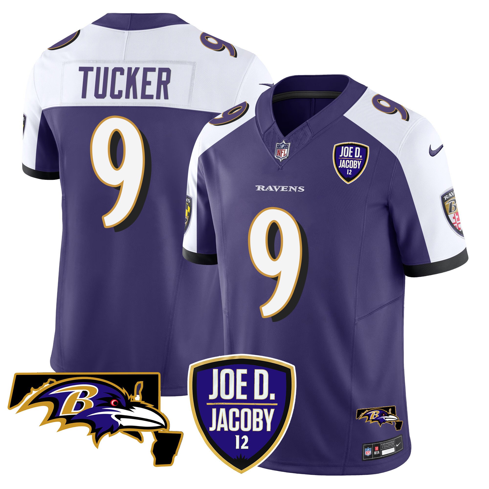 Men's Justin Tucker Baltimore Ravens Joe D & Jacoby Patch Vapor Limited Purple Alternate Jersey - All Stitched