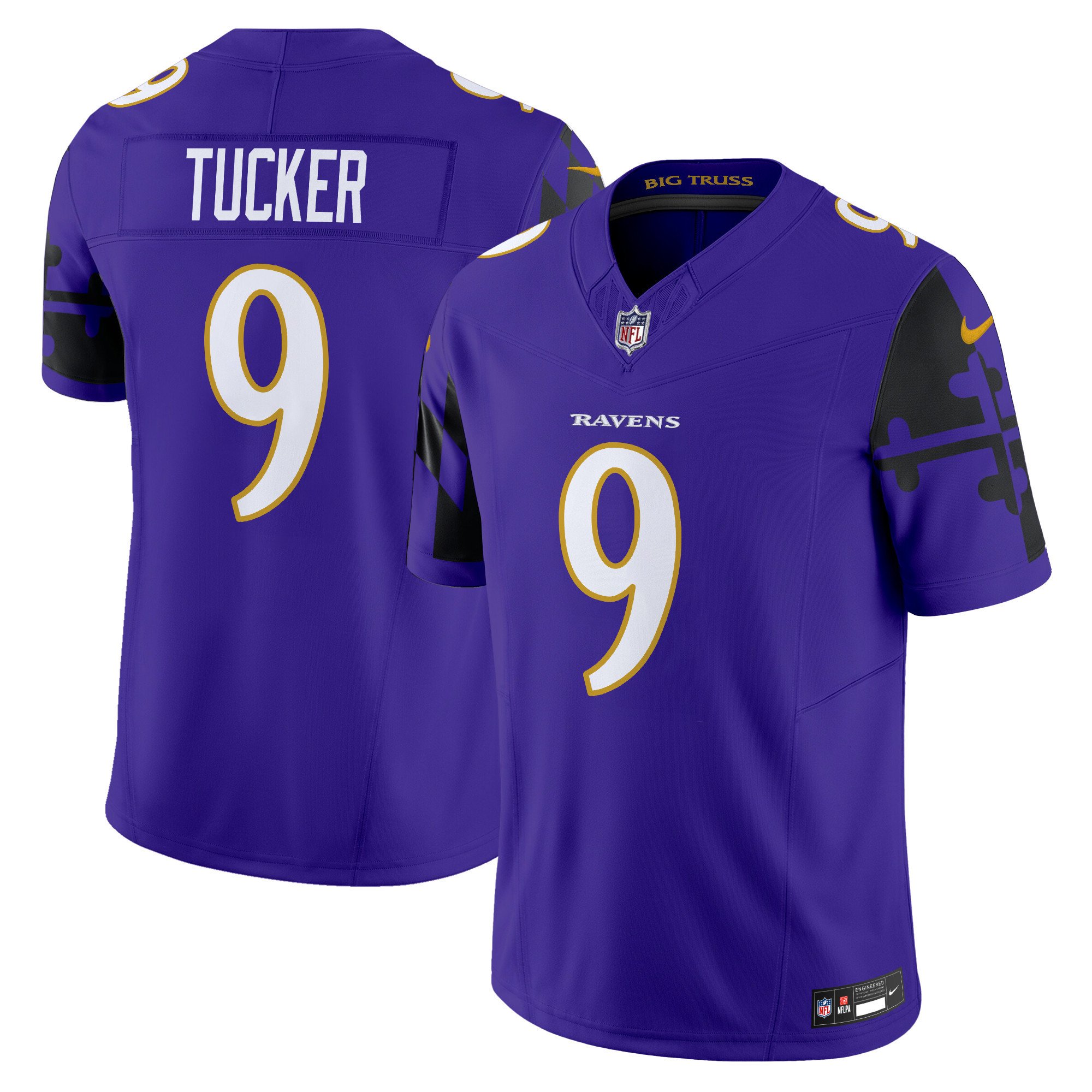 Men's Justin Tucker Baltimore Ravens Maryland Flag Vapor Limited Purple Jersey - All Stitched