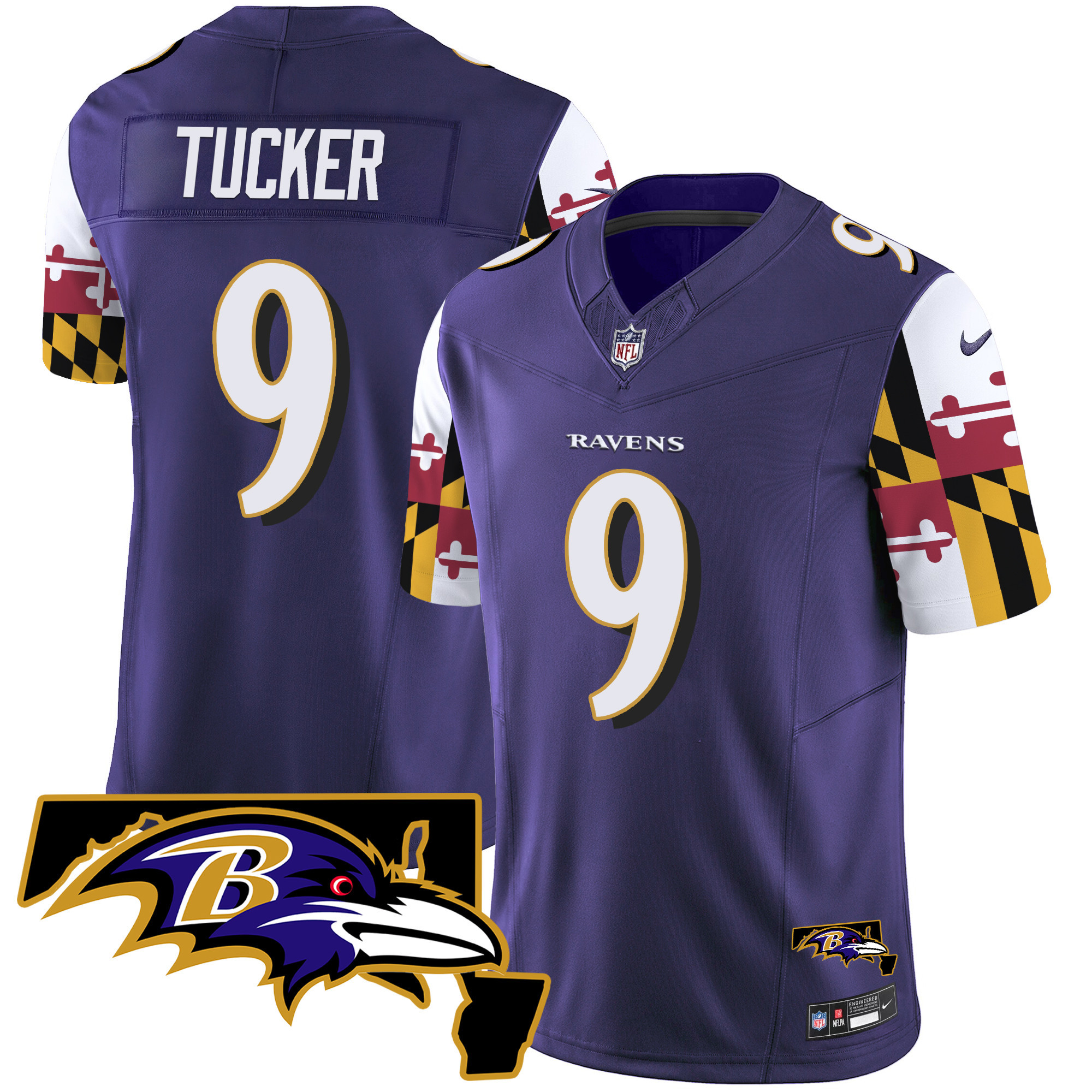 Men's Justin Tucker Baltimore Ravens Maryland Flag Vapor Limited Purple Jersey V2 - All Stitched