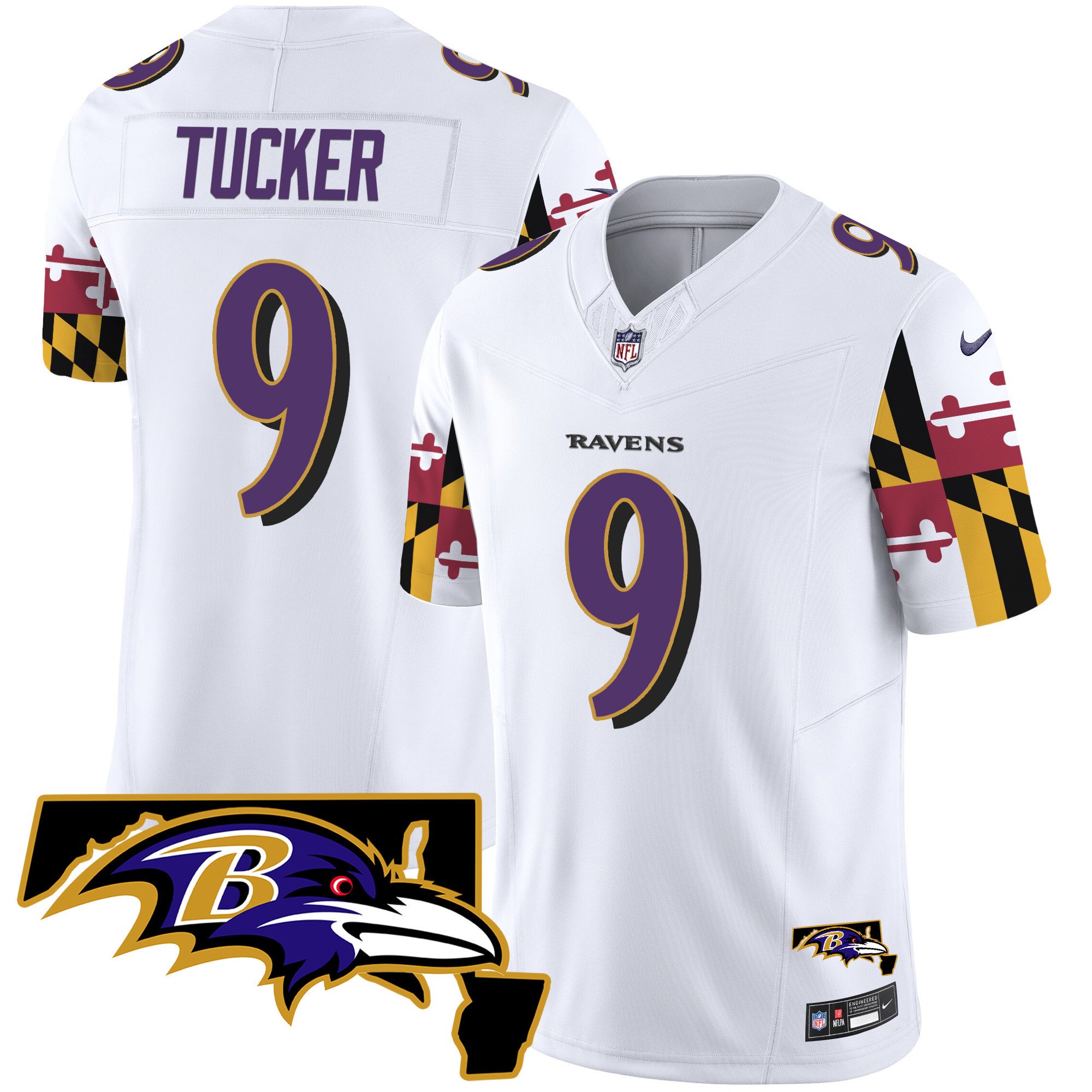 Men's Justin Tucker Baltimore Ravens Maryland Flag Vapor Limited White Jersey V2 - All Stitched