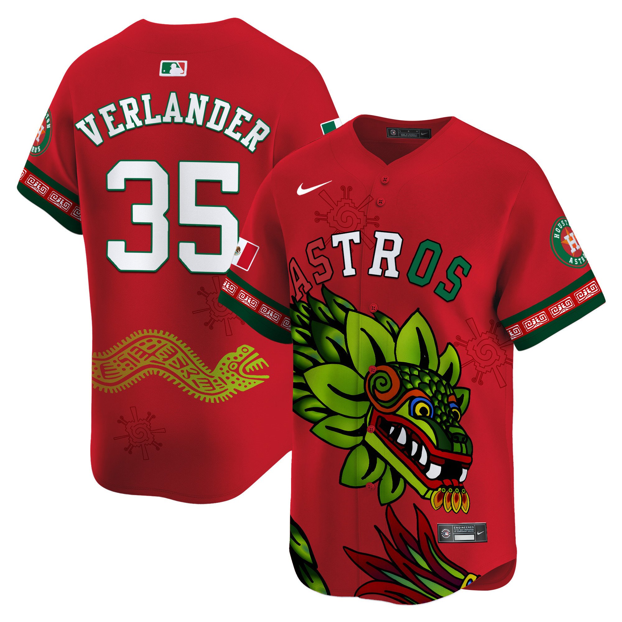 Men's Justin Verlander Houston Astros Mexico Quetzalcoatl Aztec Vapor Limited Red Jersey - Printed