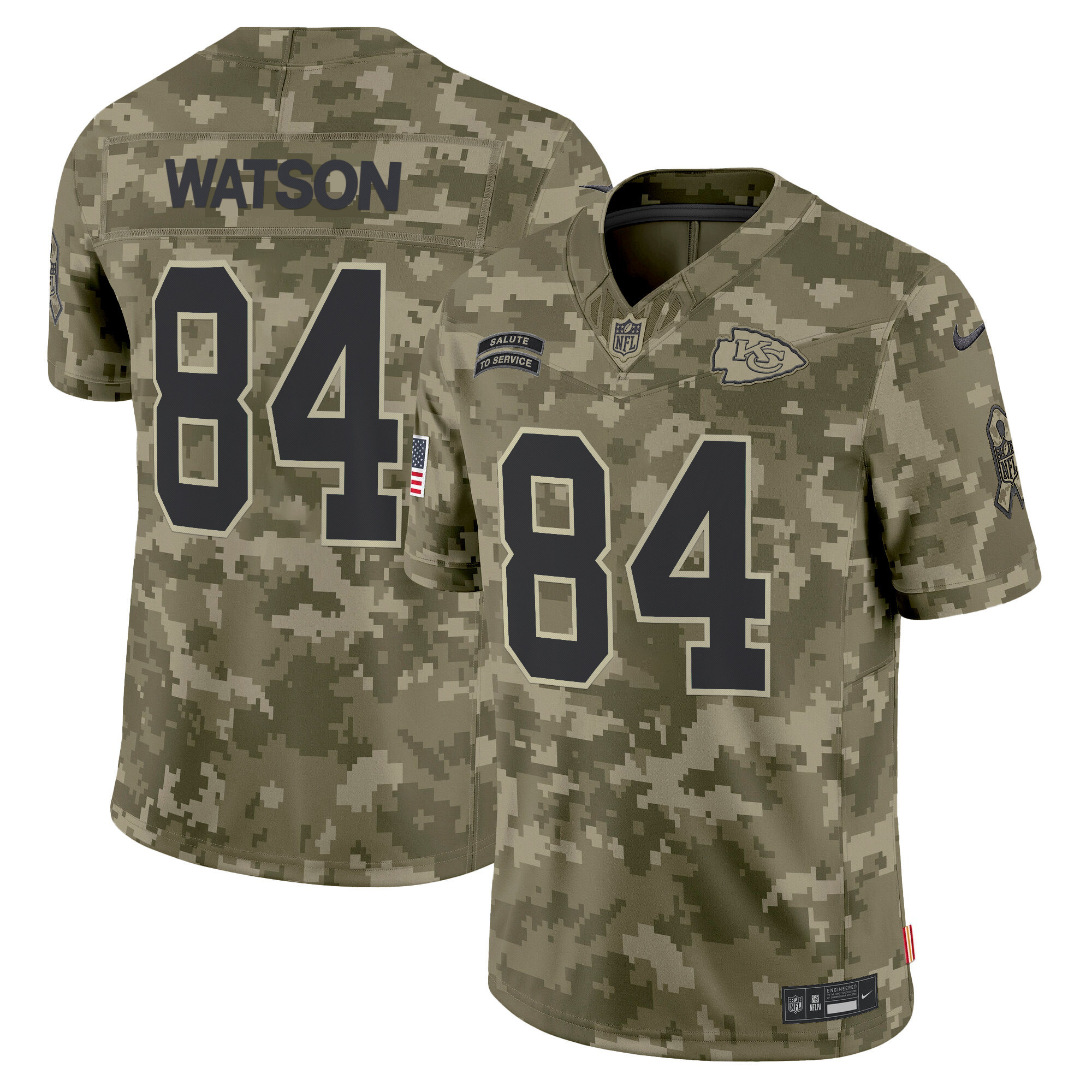 Men's Justin Watson Kansas City Chiefs 2024 Salute to Service Vapor Limited Olive Camo Jersey - All stitched
