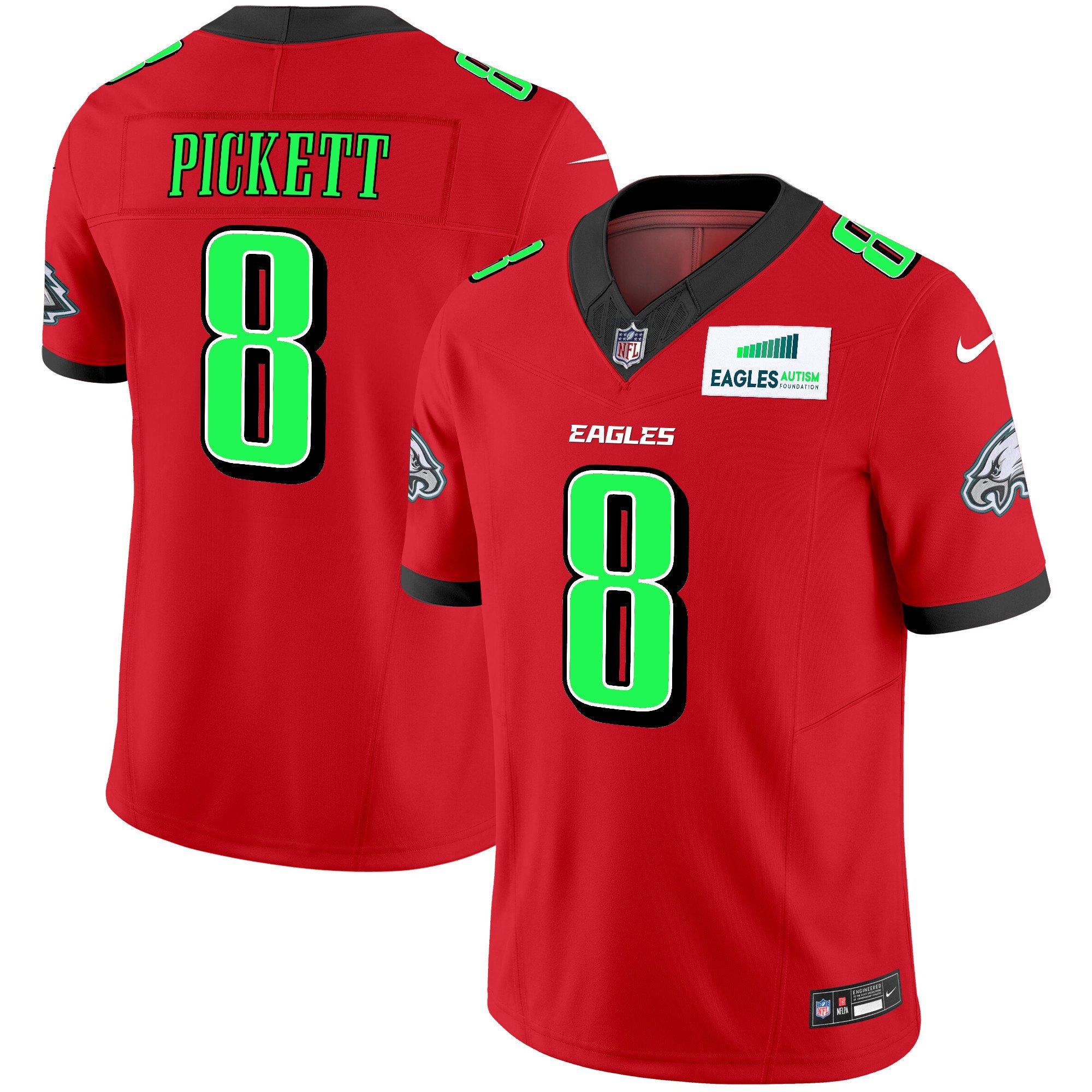 Men's Kenny Pickett Philadelphia Eagles Autism Foundation Patch Vapor Limited Red Jersey - All Stitched