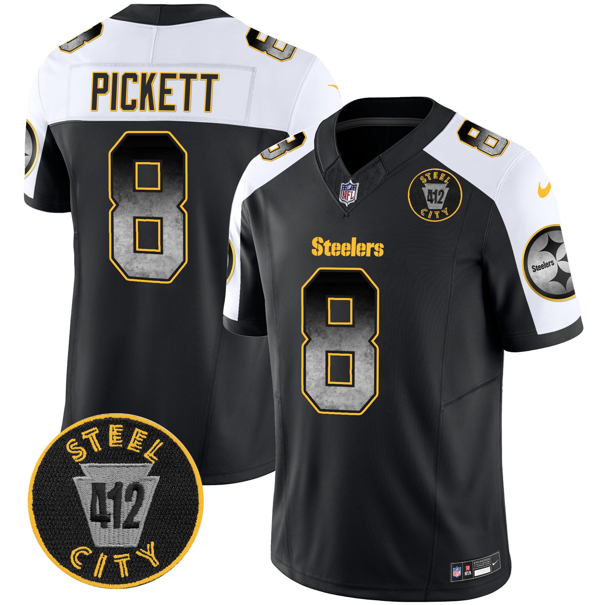 Men's Kenny Pickett Pittsburgh Steelers Arch Smoke 412 Patch Vapor Limited Alternate Jersey - All Stitched