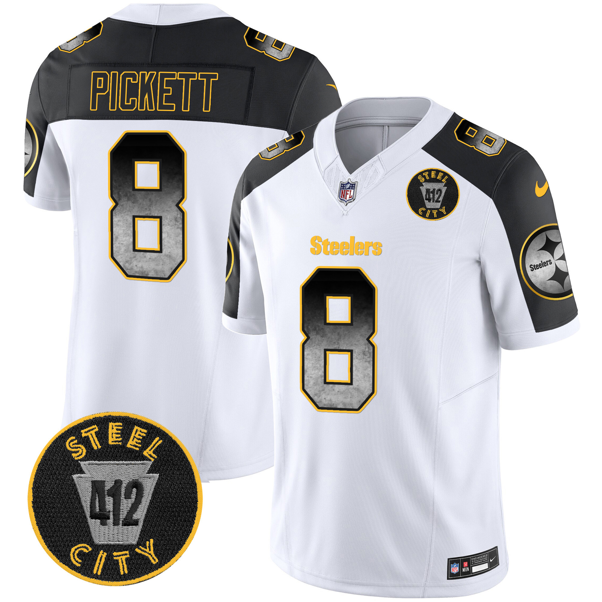 Men's Kenny Pickett Pittsburgh Steelers Arch Smoke 412 Patch Vapor Limited Inverted Jersey - All Stitched