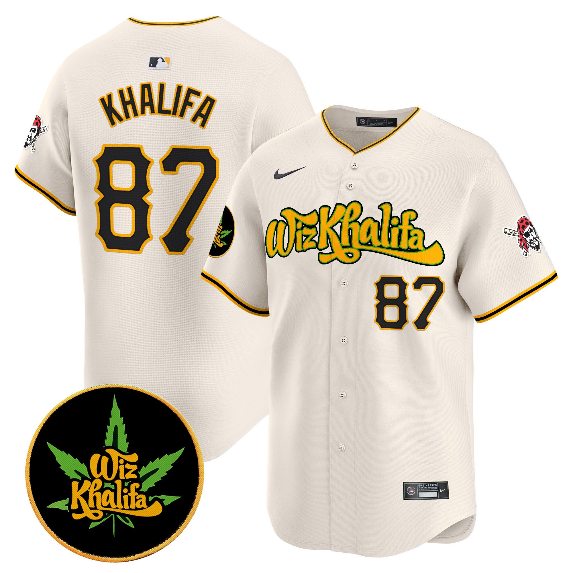 Men's Khalifa 1987 Pittsburgh Pirates Wiz Khalifa Vapor Premier Limited Cream Jersey - All Stitched