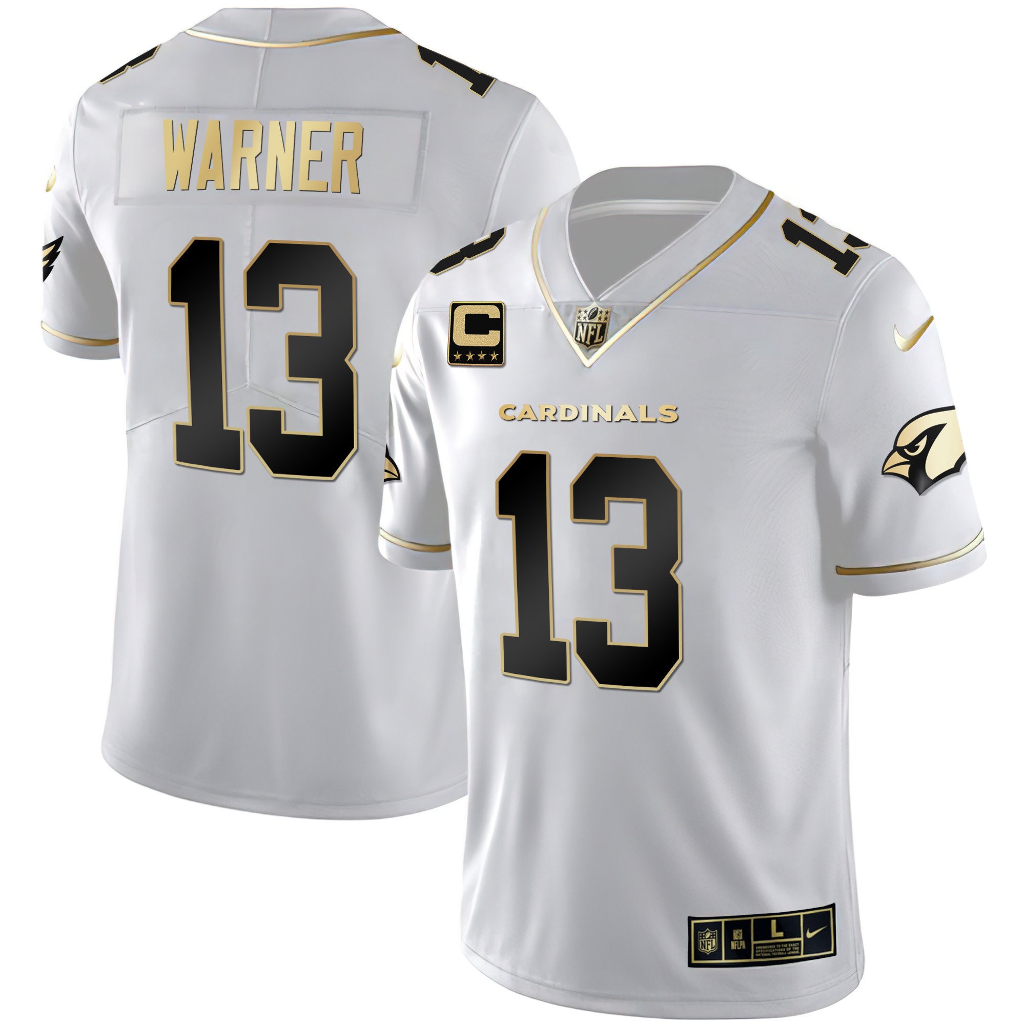 Men's Kurt Warner Arizona Cardinals Black Gold & White Gold Vapor Limited White Gold Jersey - All Stitched